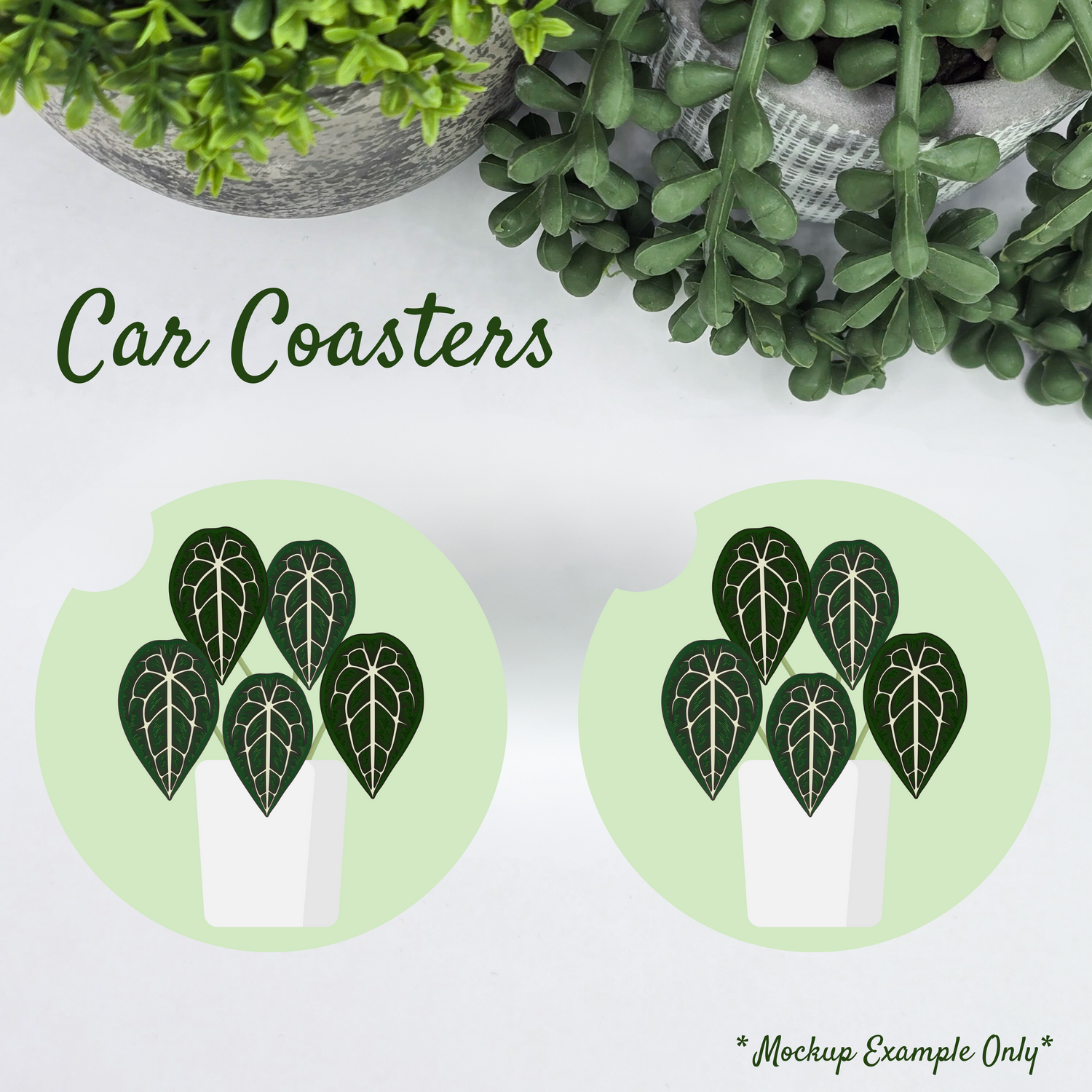 ⭐️6 x Designs avail⭐️Potted Plants Mint Green Houseplants Car Coasters - Set of 2.