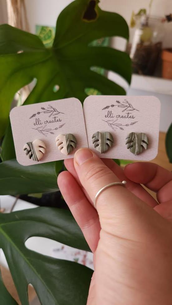 Monstera Albo & Aurea Variegated Houseplant Stud Earrings