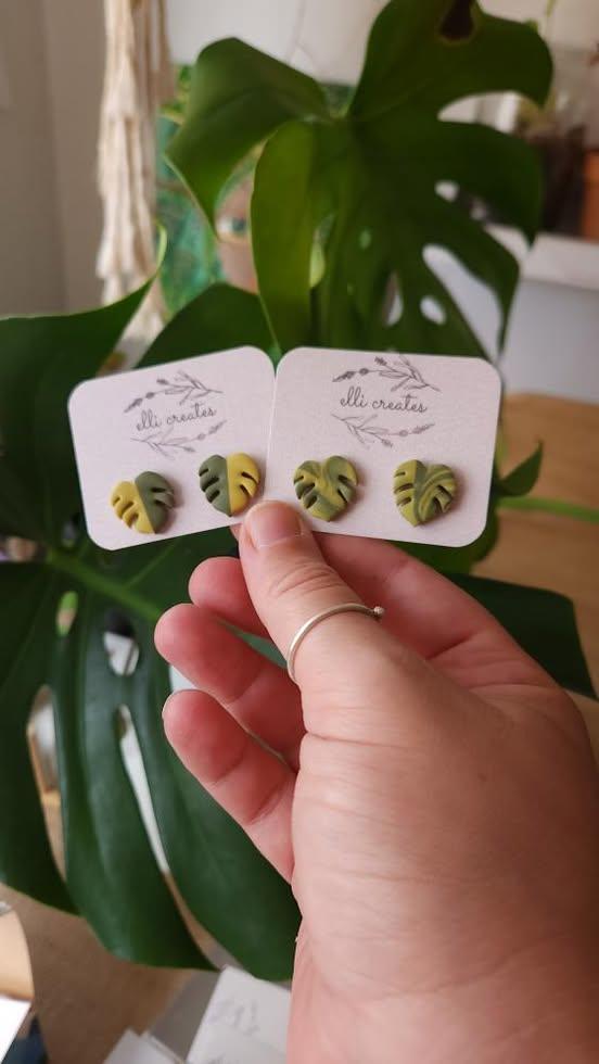 Monstera Albo & Aurea Variegated Houseplant Stud Earrings