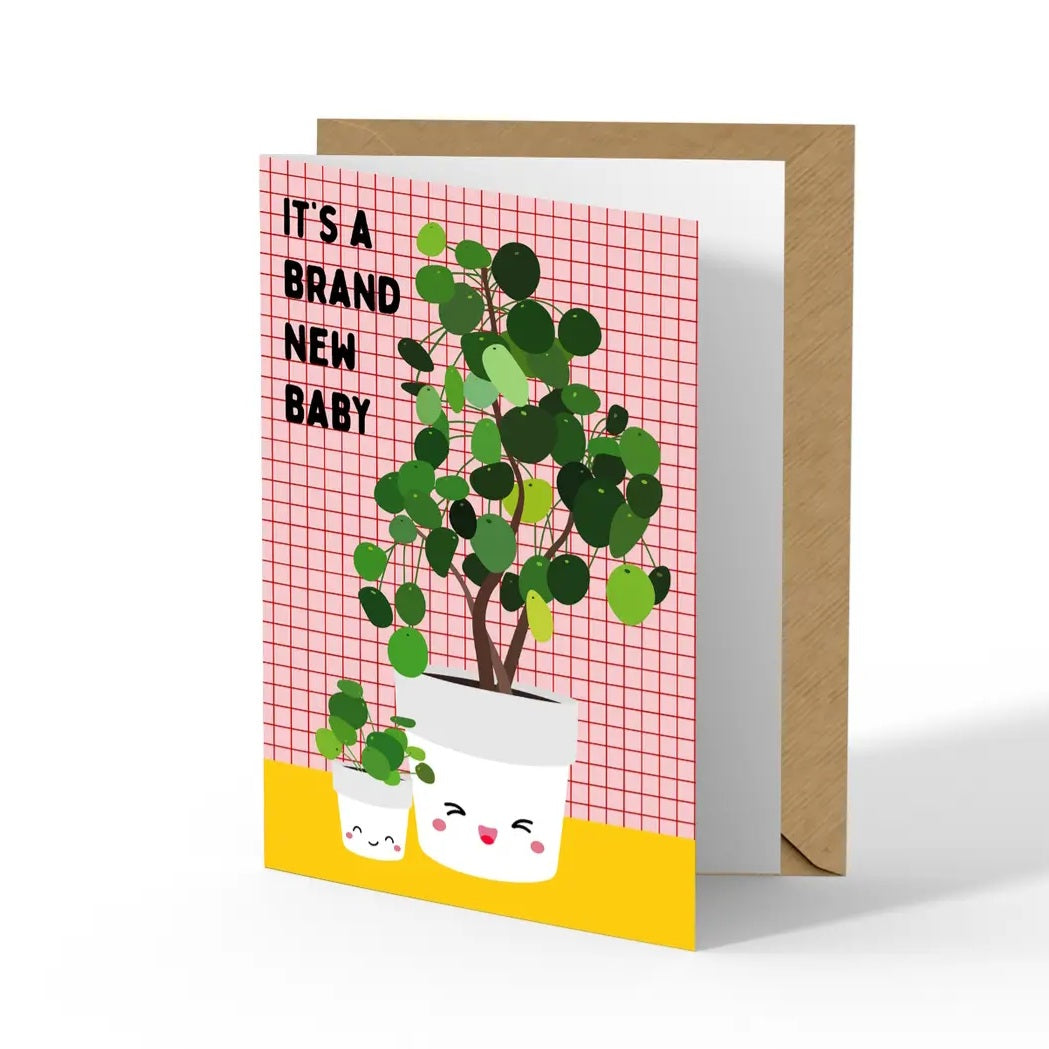 Pilea houseplants new baby greeting card