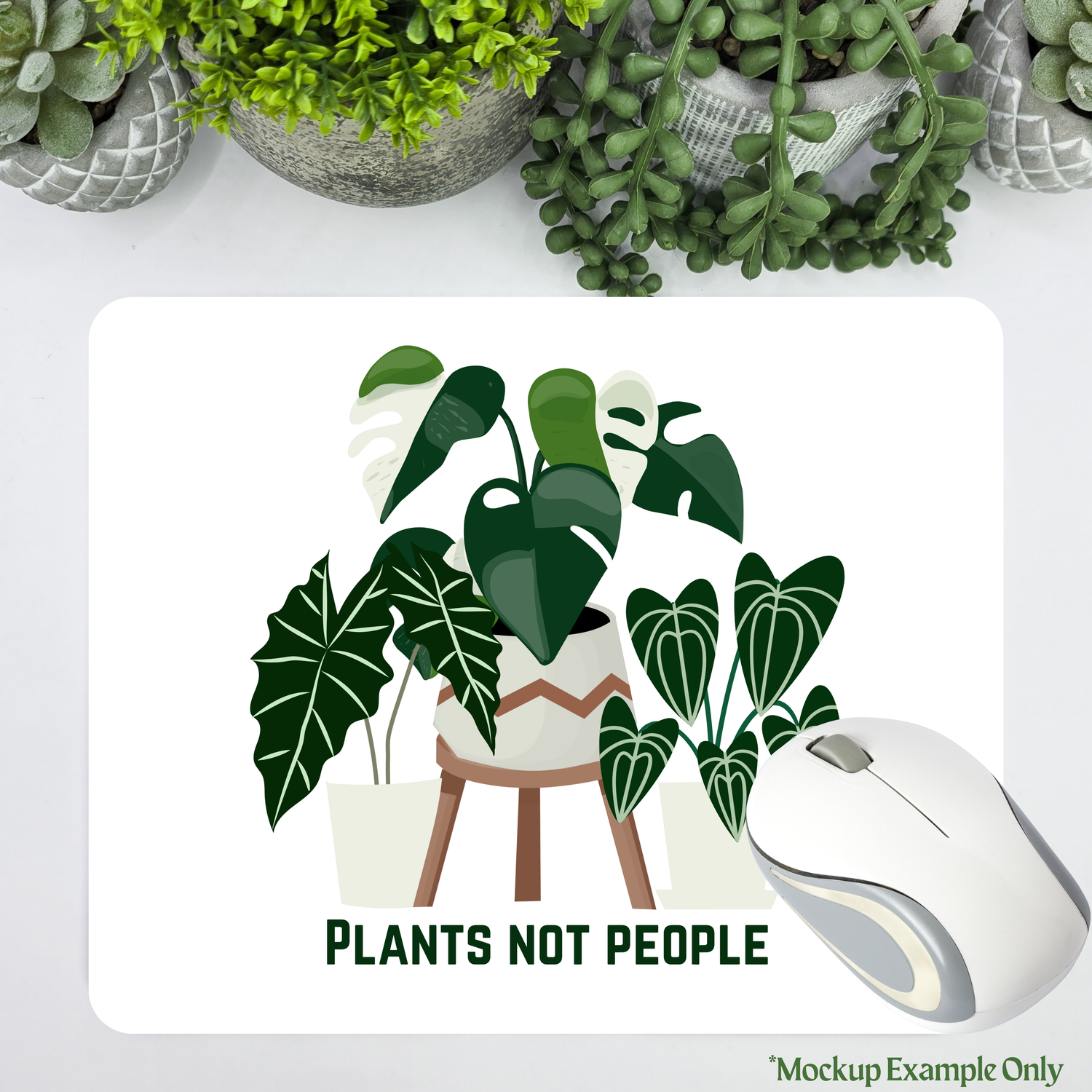 'Plants Not People' Variegated Houseplants Computer Mousepad / Mouse Mat, introvert approved!