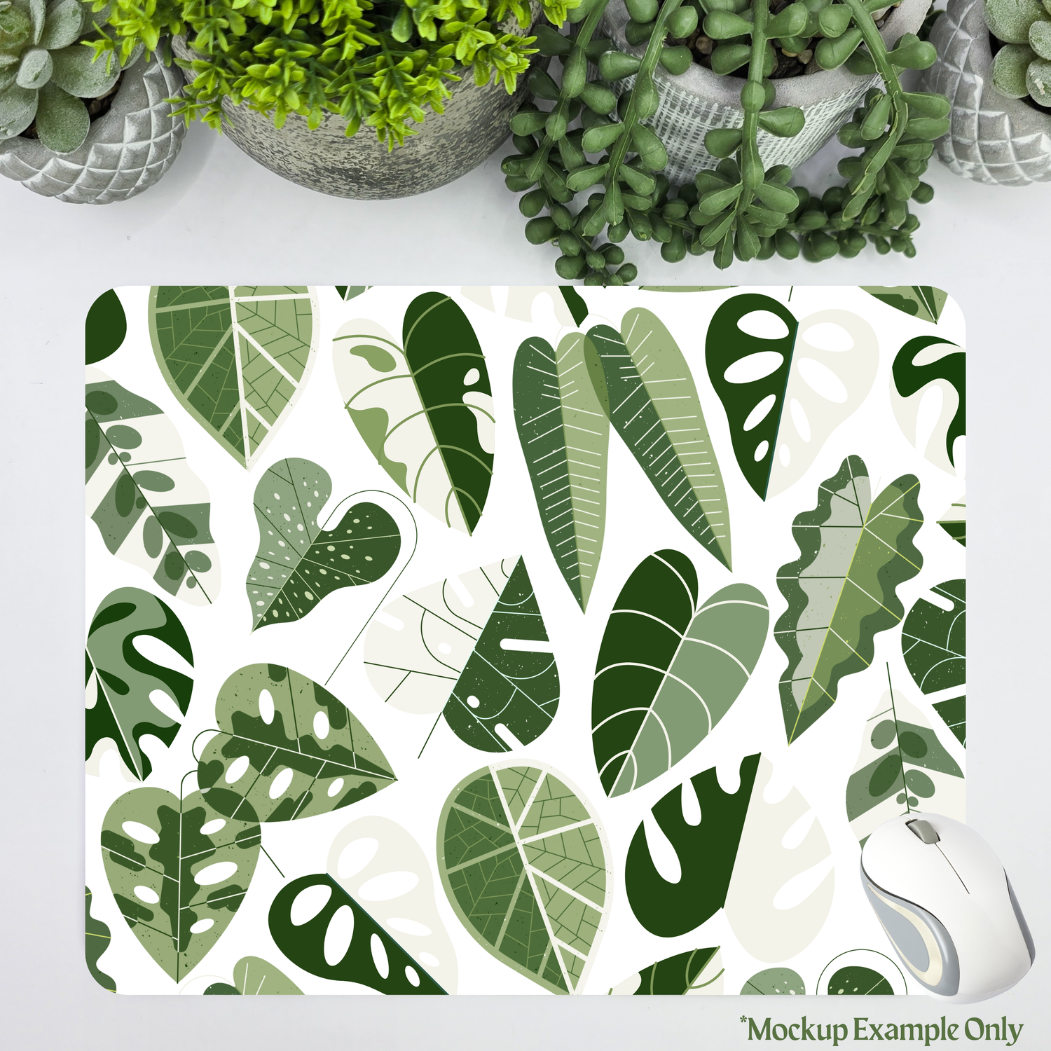 Geometrical Variegated Leaves Houseplant Computer Mousepad / Mouse Mat