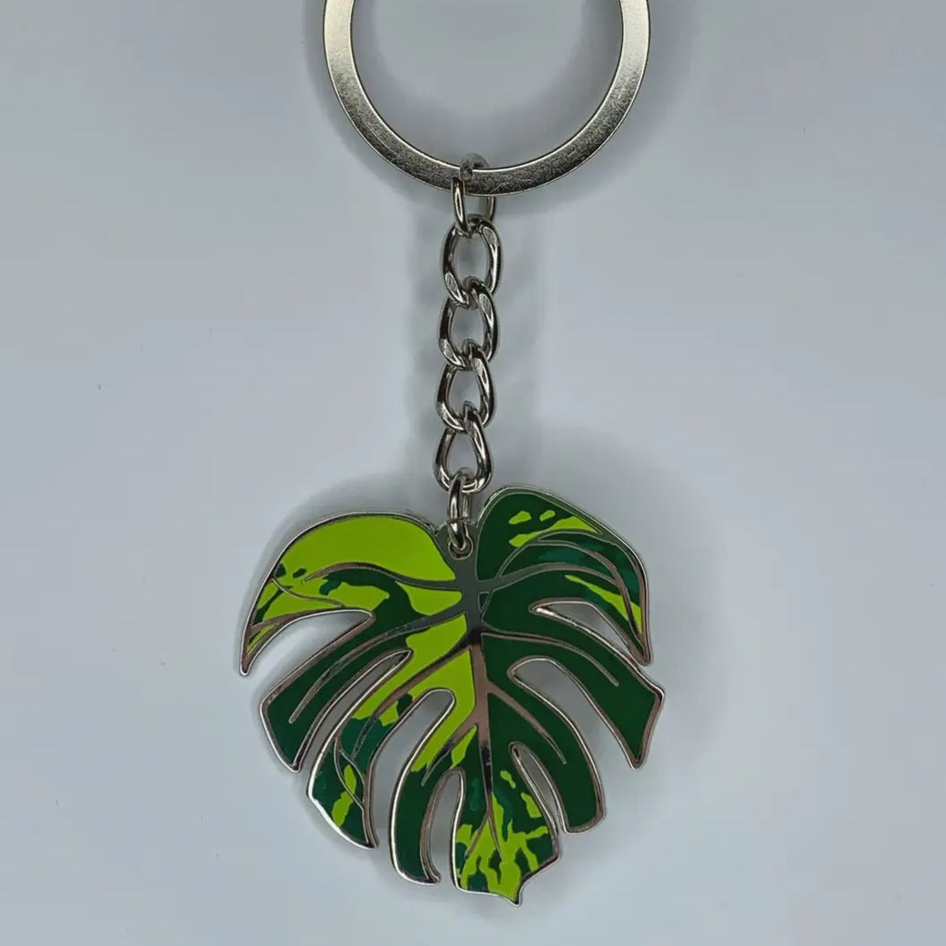 Monstera Aurea Variegated Houseplant Metal Keyring