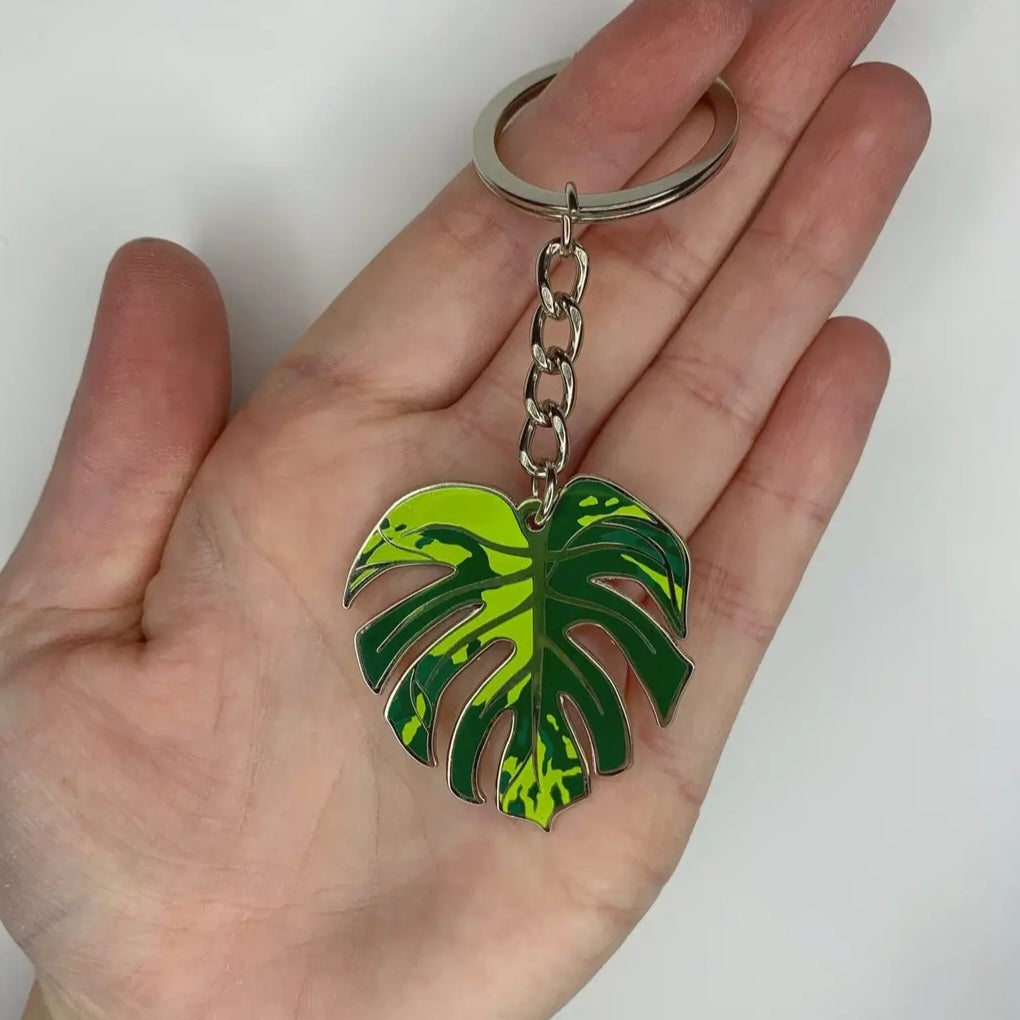 Monstera Aurea Variegated Houseplant Metal Keyring
