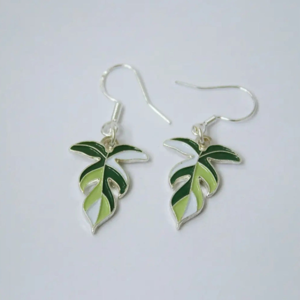 Philodendron Florida Ghost Dangle & Stud Metal Earrings