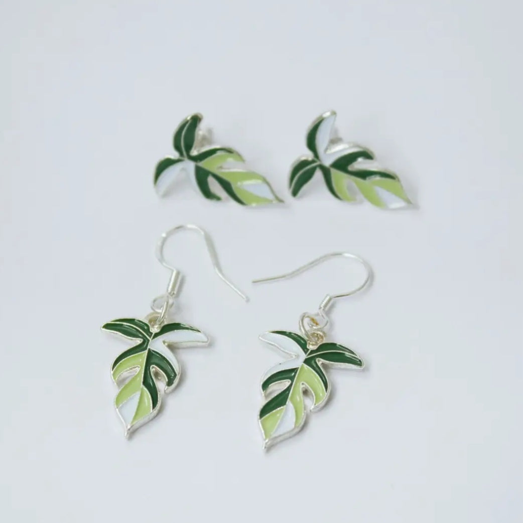Philodendron Florida Ghost Dangle & Stud Metal Earrings