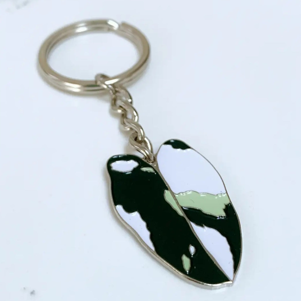 Philodendron White Knight Silver Metal Houseplant Keyring