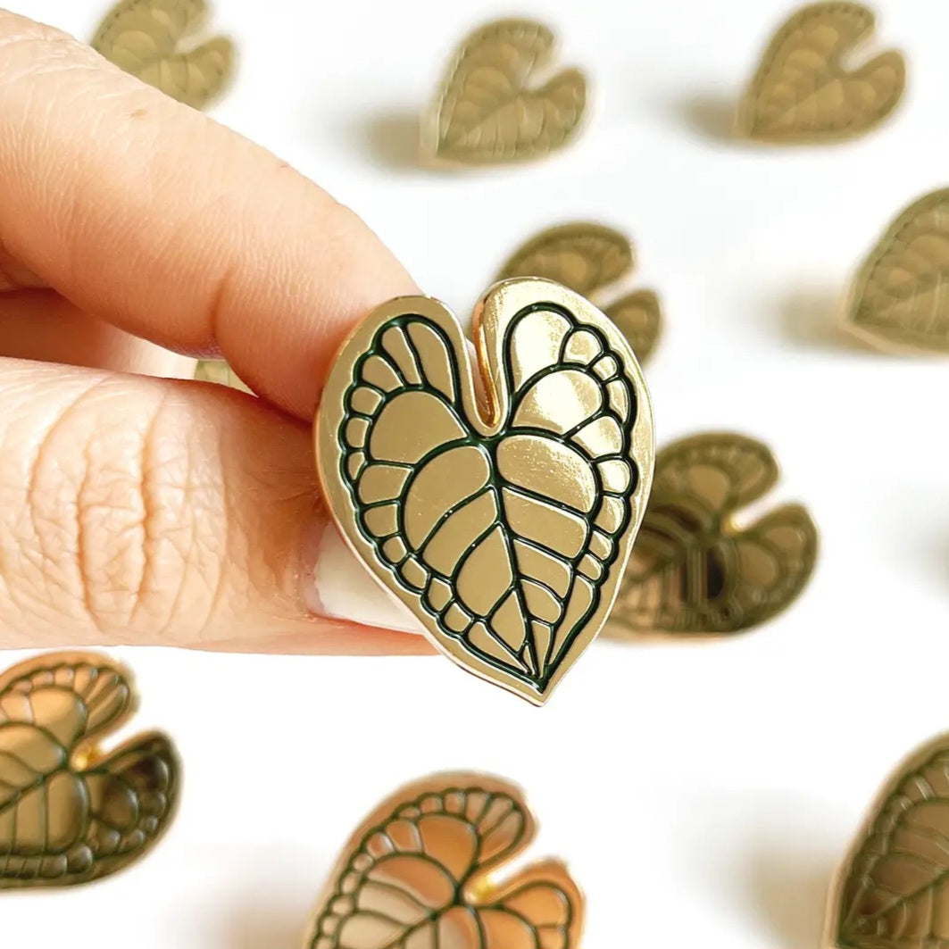 My Plantasy/ Paper Anchor Co Anthurium Clarinervium 18k gold plated lapel pin