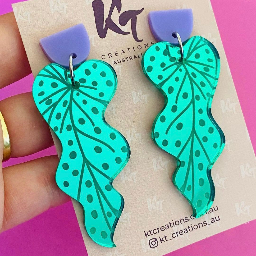 Begonia Mirror Acrylic Houseplant Dangle Earrings