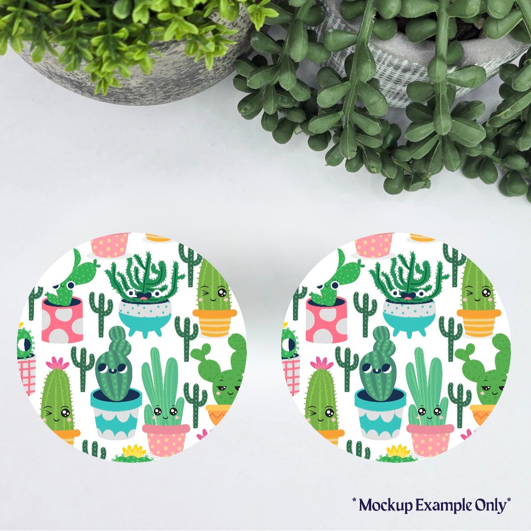 Cute Cacti Cactus Lover's Car Coasters - Set of 2, Car Cup Holder Coasters