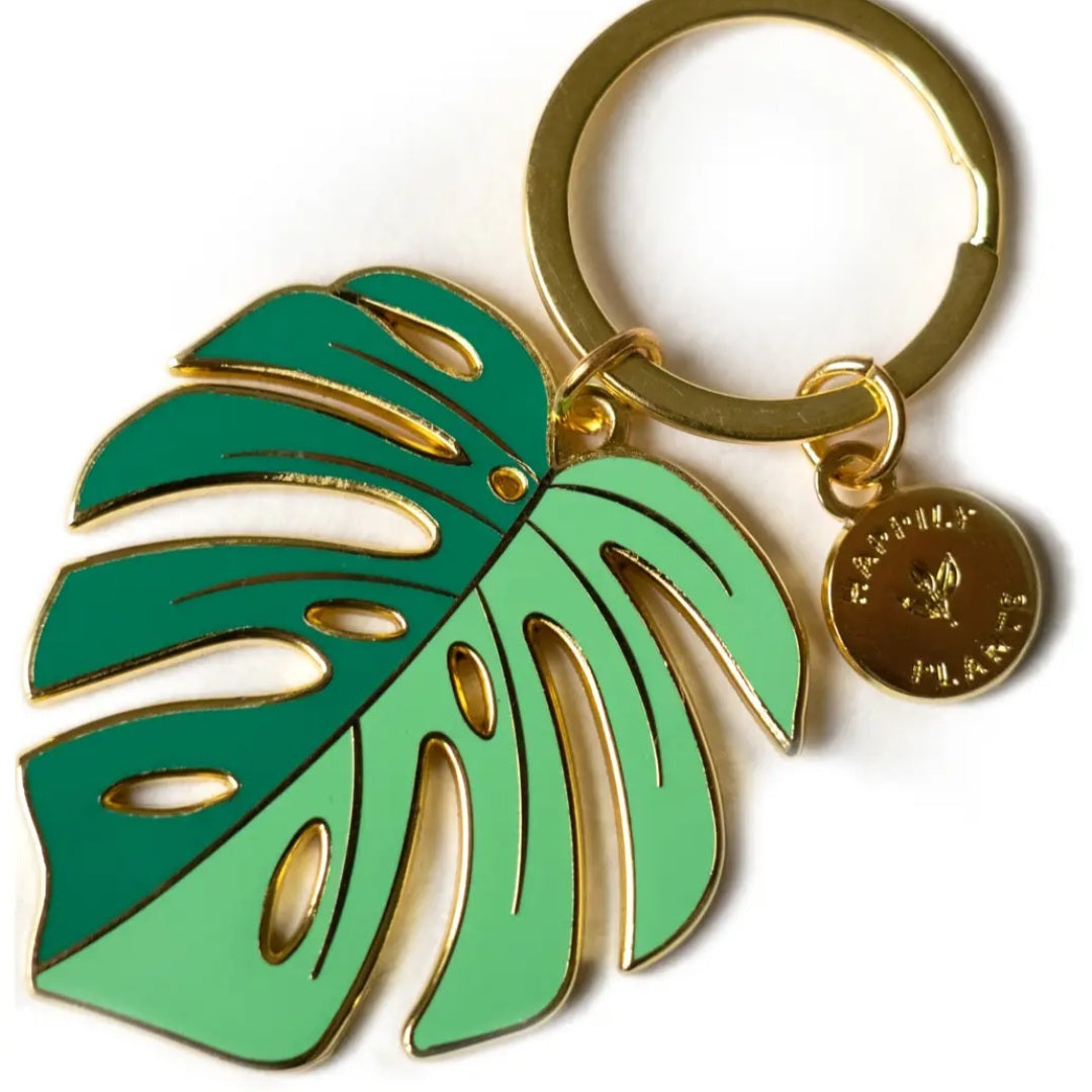 Gold Monstera Variegated Designs Houseplant Metal Keyrings - 4 designs to choose from