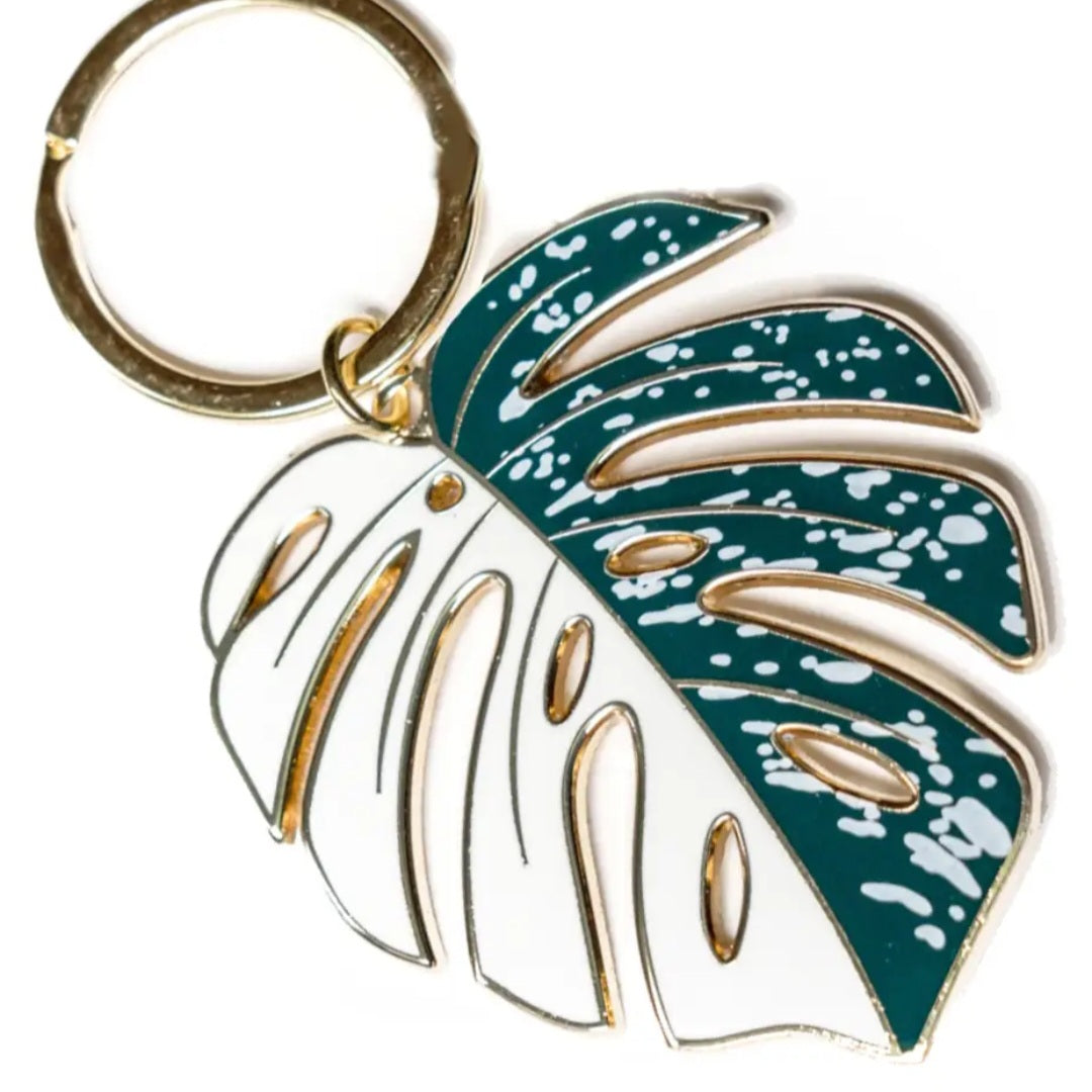 Gold Monstera Variegated Designs Houseplant Metal Keyrings - 4 designs to choose from