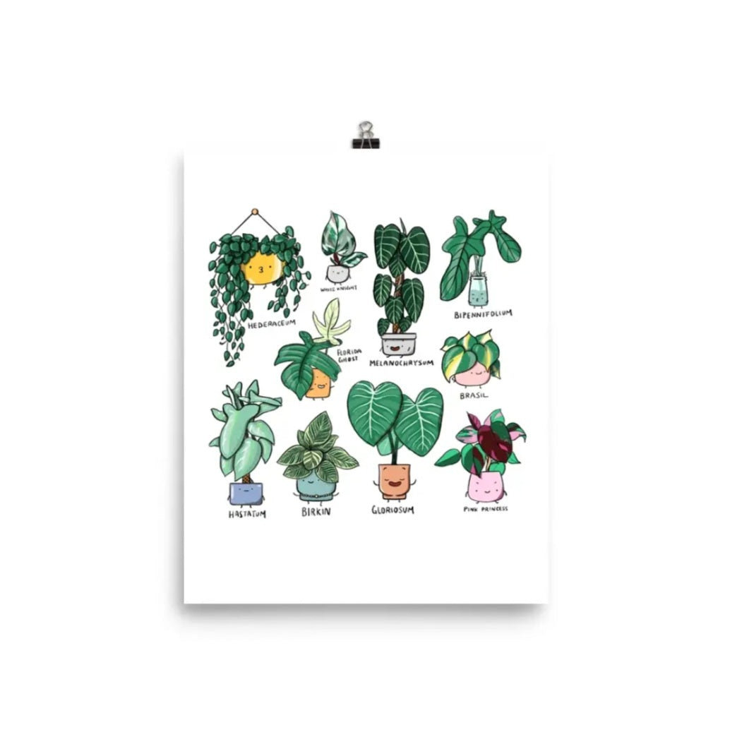 Kawaii Plant Group Art Prints Philodendron, Monstera or Begonia. Unframed