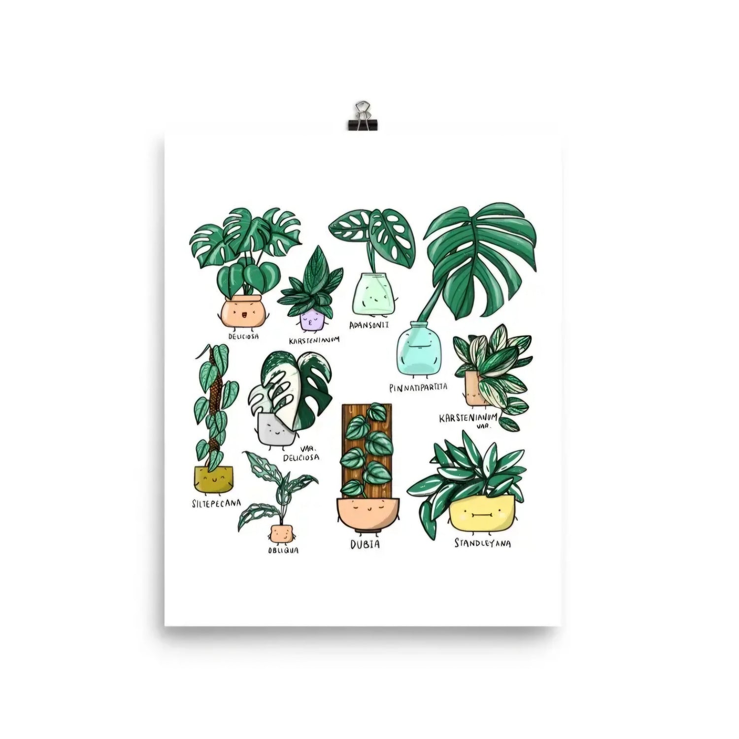 Kawaii Plant Group Art Prints Philodendron, Monstera or Begonia.  Unframed