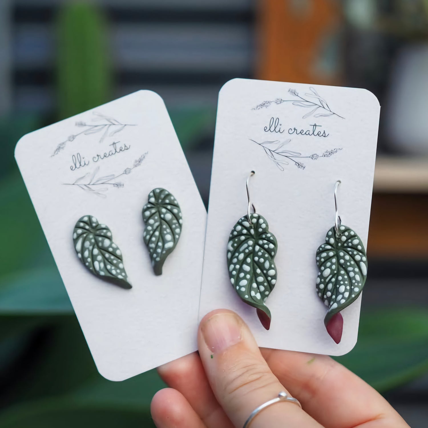 Begonia Maculata Dangle & stud Polymer Clay houseplant Earrings