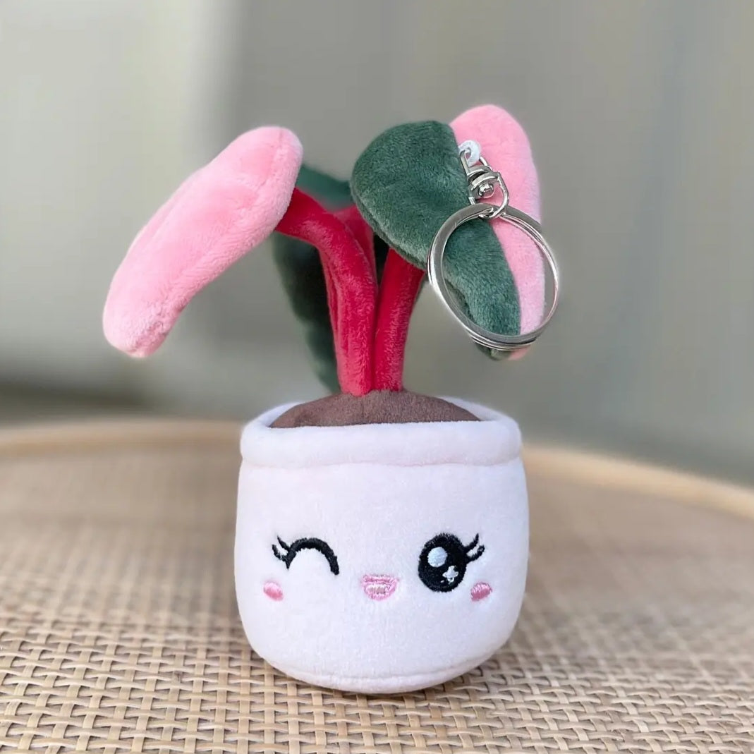 Kawaii Philodendron Pink Princess Plushie Keyring