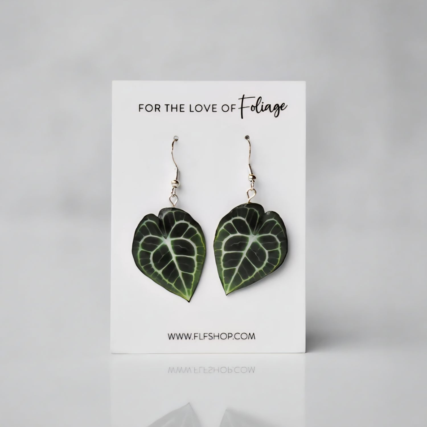 Anthurium Clarinervium Houseplant Earrings with Stirling Silver Hooks