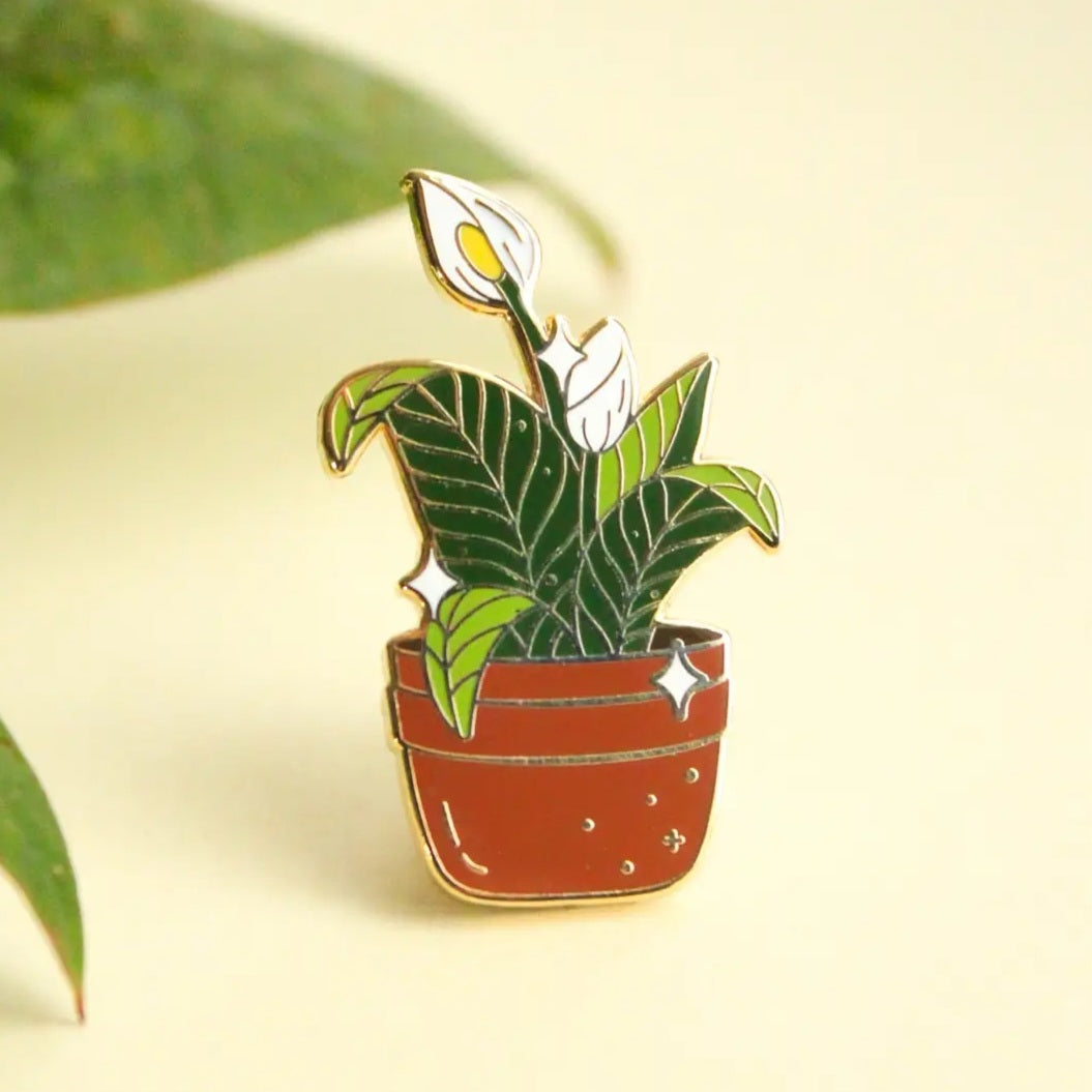 Peace Lily Potted Gold Plated Enamel Houseplant Pin