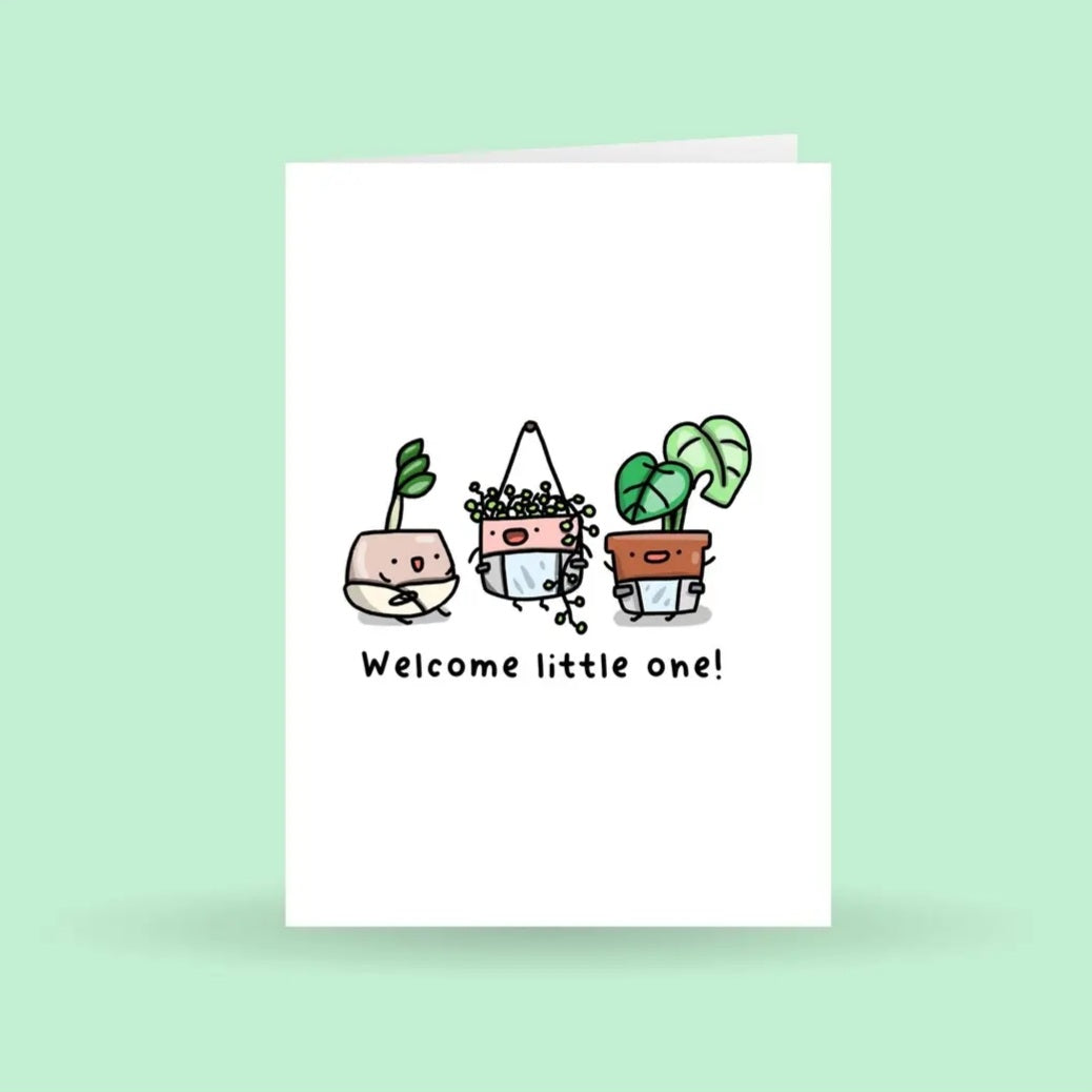 Welcome Little One baby kawaii potted houseplants New Baby Greeting Card