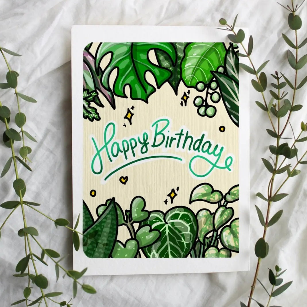 Happy Birthday Leaves Houseplant Greeting card