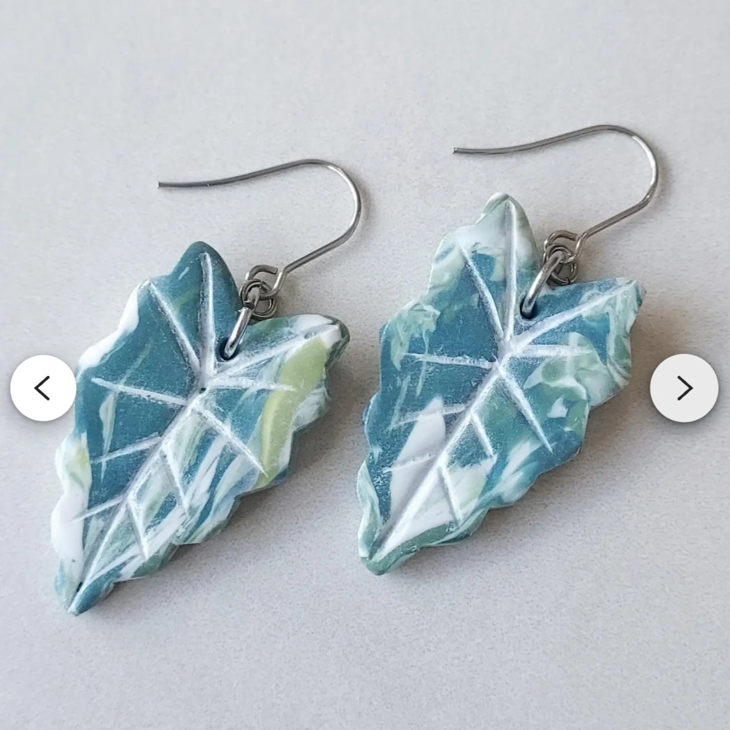 Alocasia Frydek Variegated Dangle Houseplant Clay Earrings