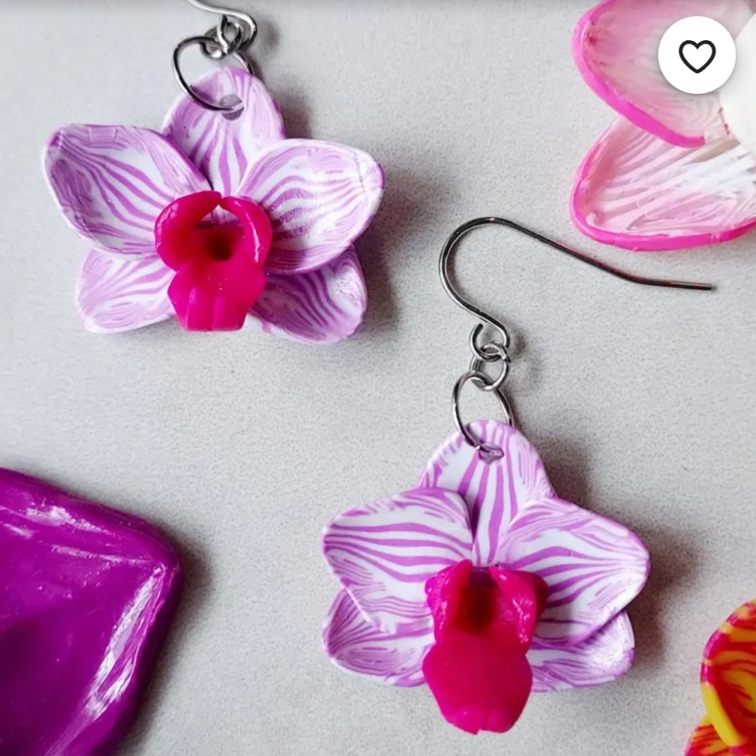 Mini Orchid Dangle Houseplant Clay Earrings