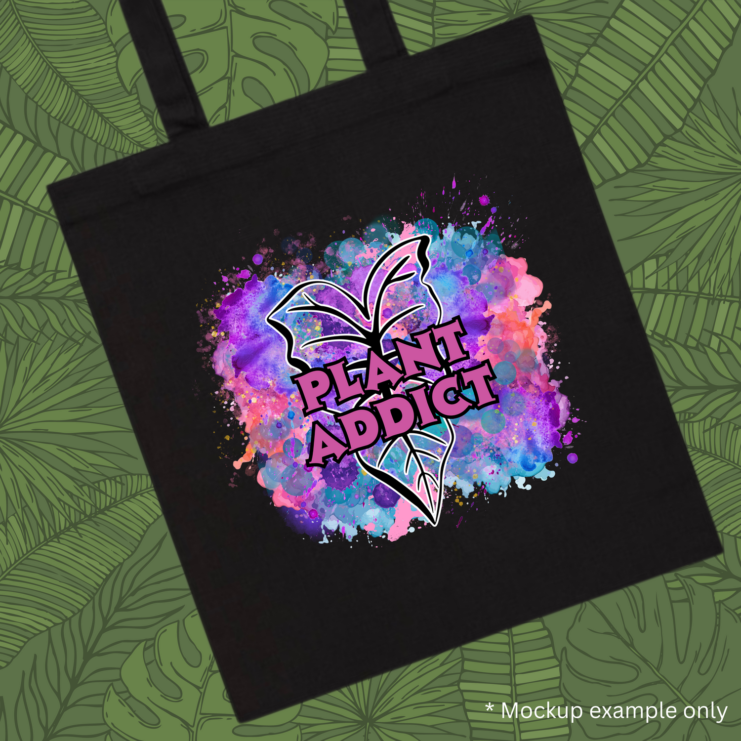 Plant Addict Rainbow Splashes Black Cotton Tote / Shoulder Bag