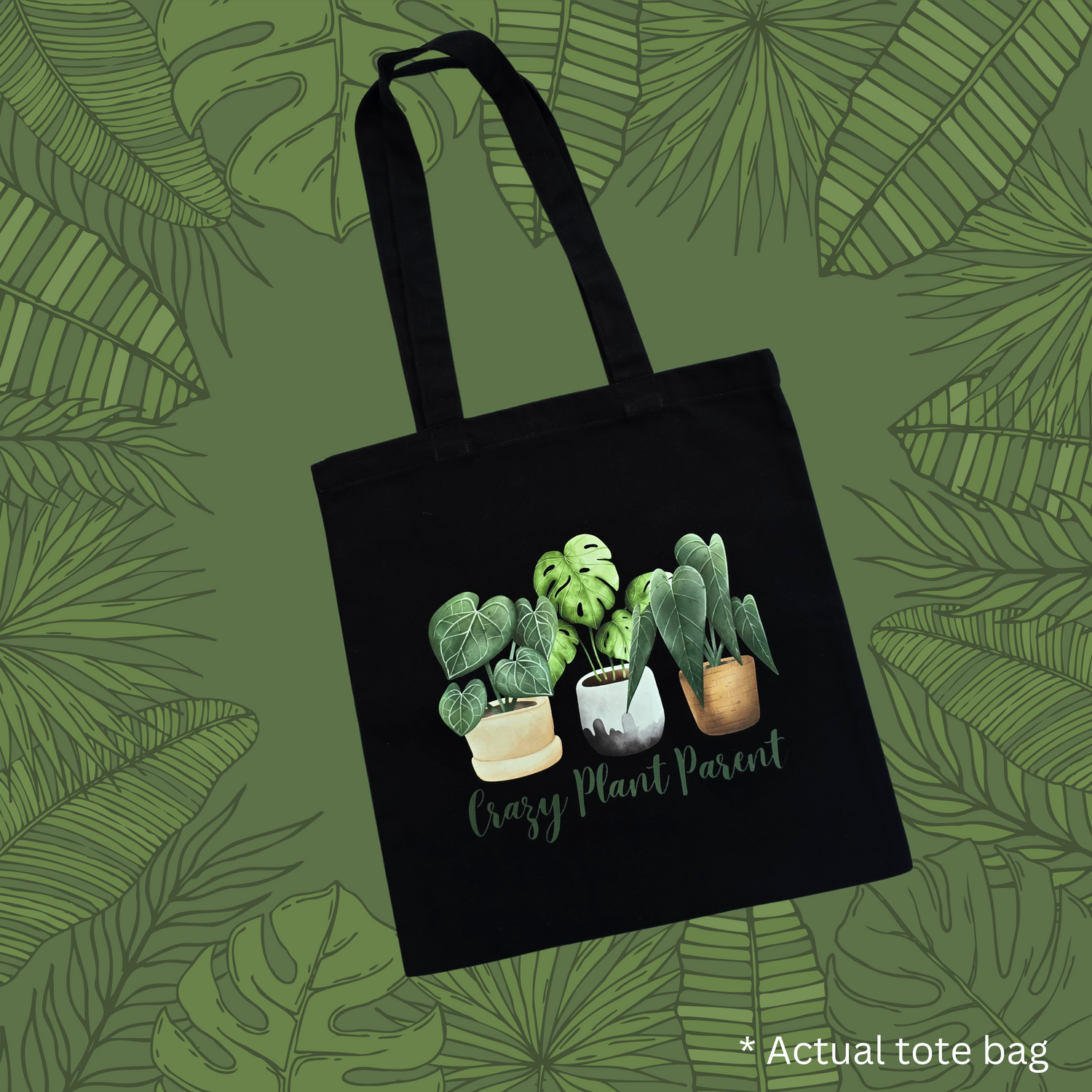 Crazy Plant Parent Houseplants Black Cotton Tote / shoulder Bag