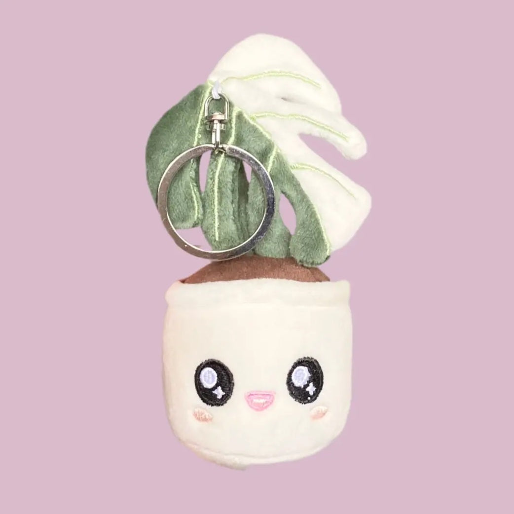 Kawaii Monstera Albo Variegated Plushie Keyring