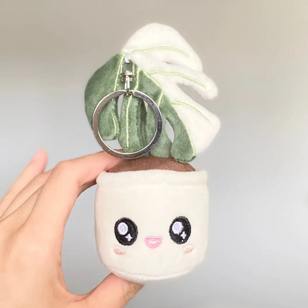 Kawaii Monstera Albo Variegated Plushie Keyring