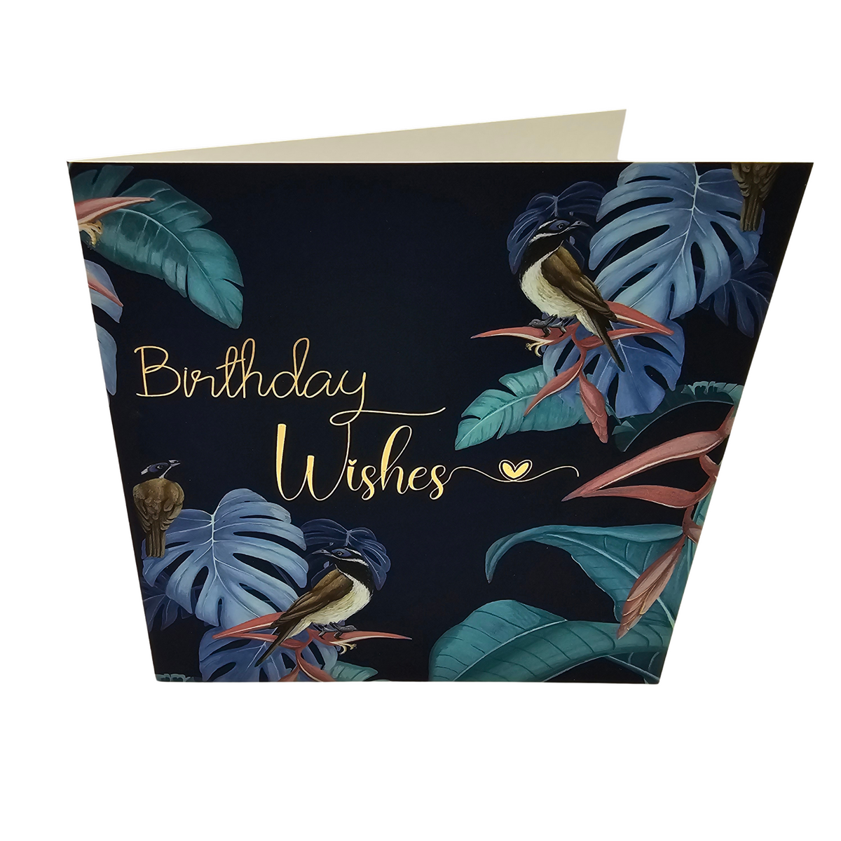 Monstera Tropical Navy Blue & Gold Birthday Greeting Card