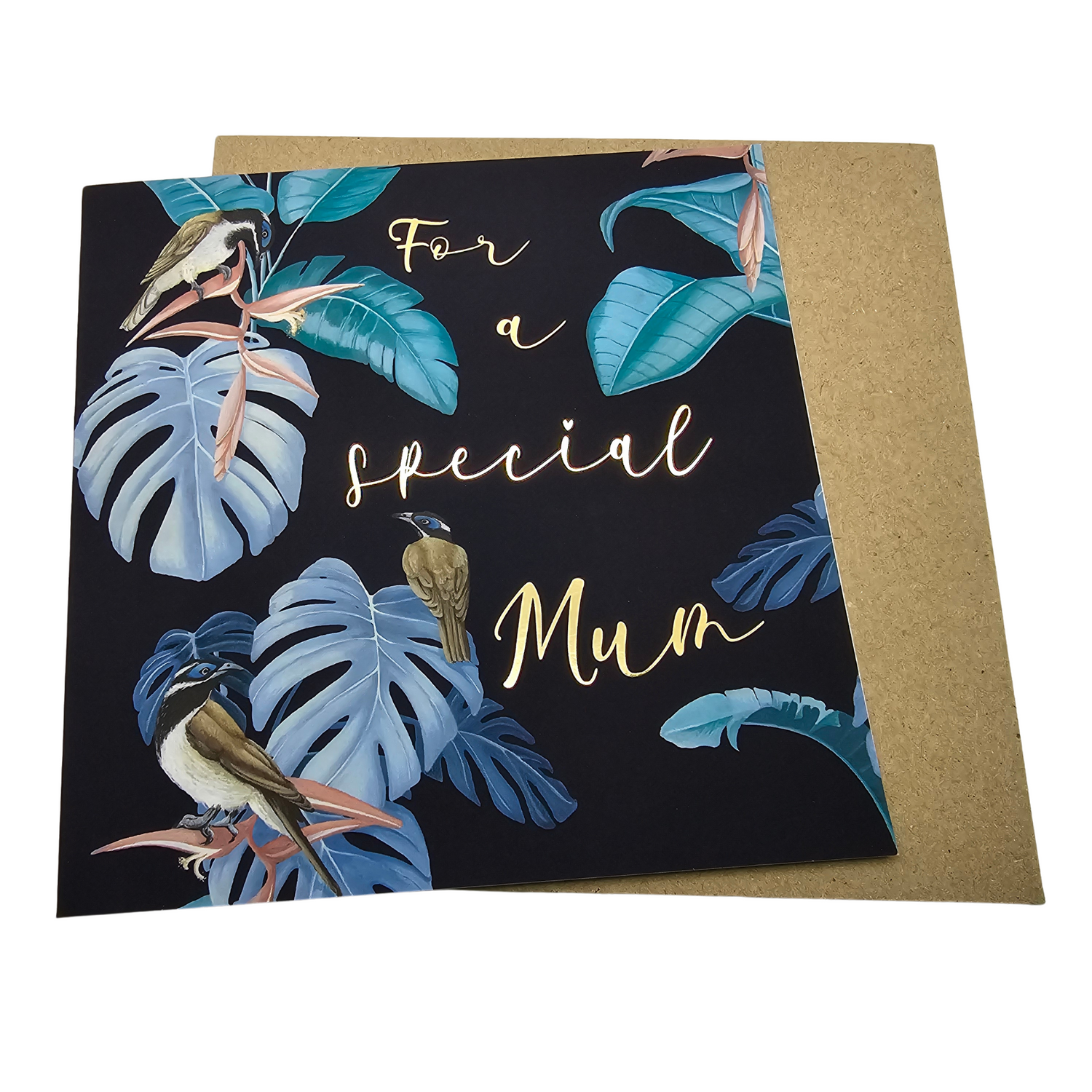 Monstera Tropical Navy Blue & Gold Mother’s Day plant Greeting Card