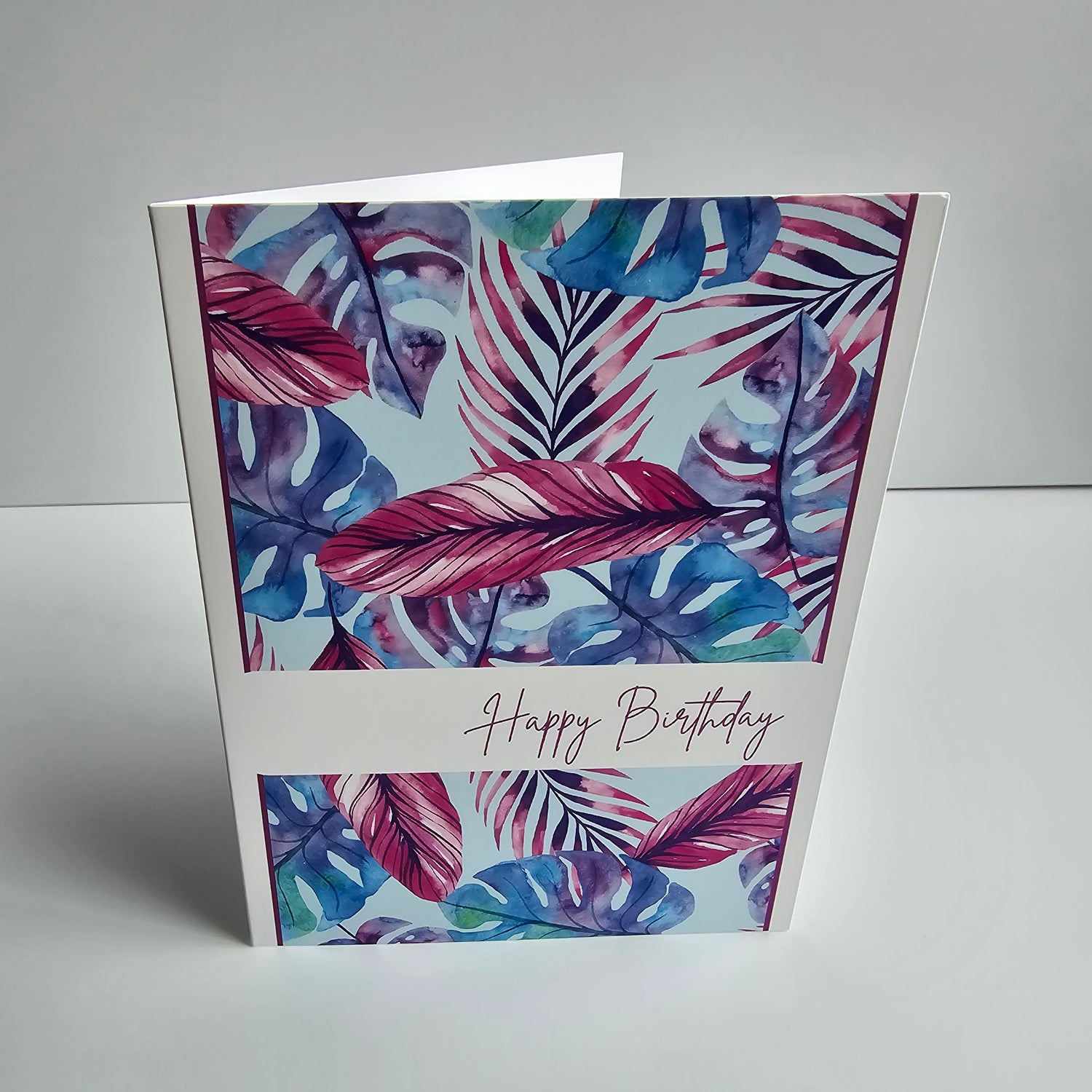 Watercolour tropical leaf houseplant birthday greeting card