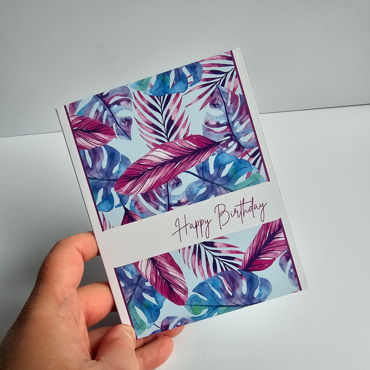 Watercolour tropical leaf houseplant birthday greeting card