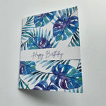 Watercolour tropical monstera houseplant birthday greeting card