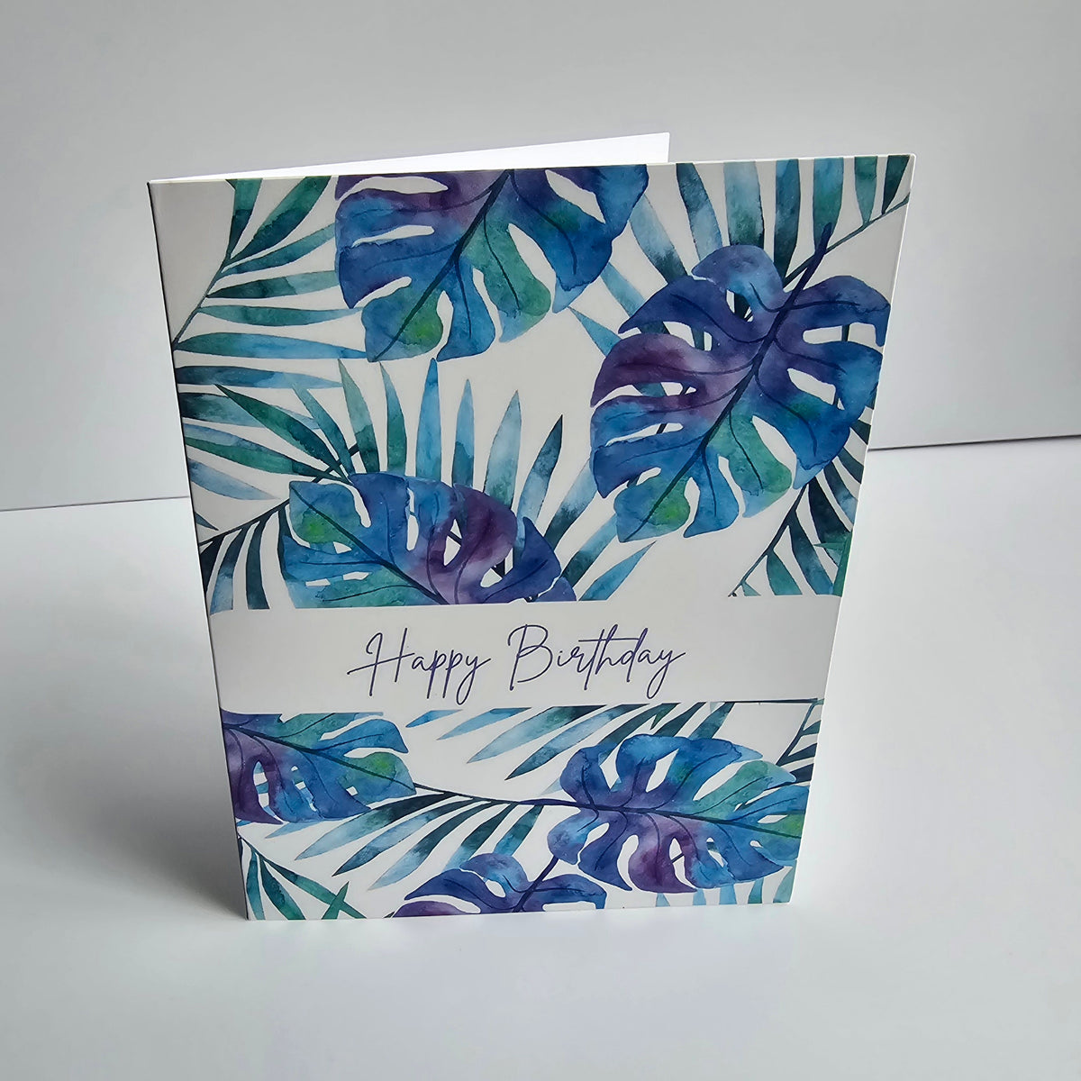 Watercolour tropical monstera houseplant birthday greeting card