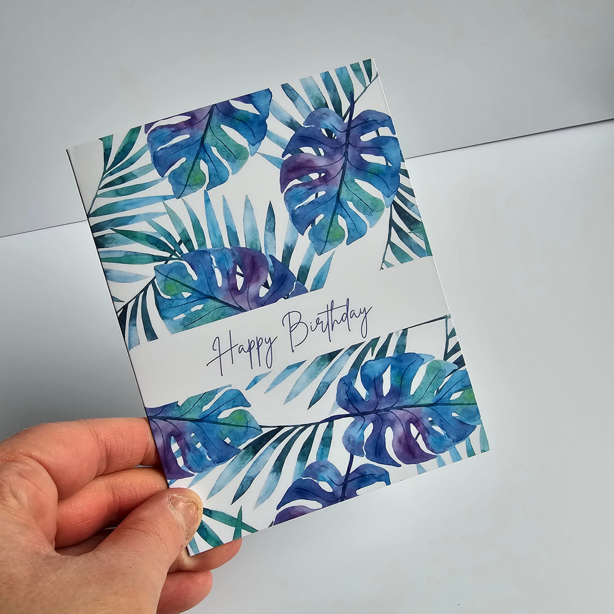 Watercolour tropical monstera houseplant birthday greeting card