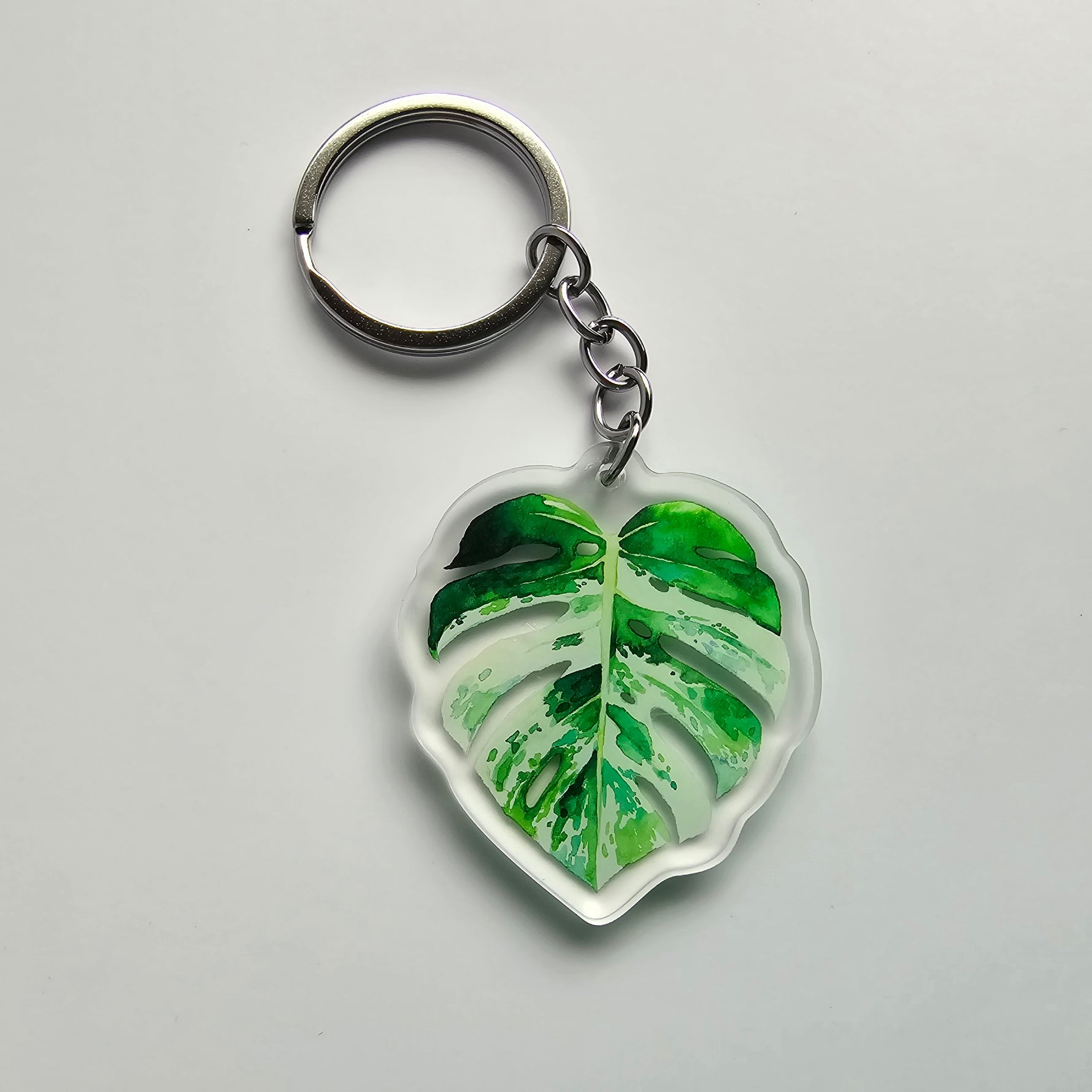 Acrylic monstera albo Variegated watercolour keyring