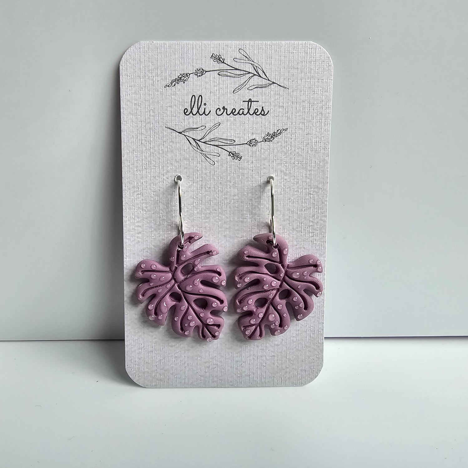 Monstera Leaf Polymer Clay Earrings - Purple