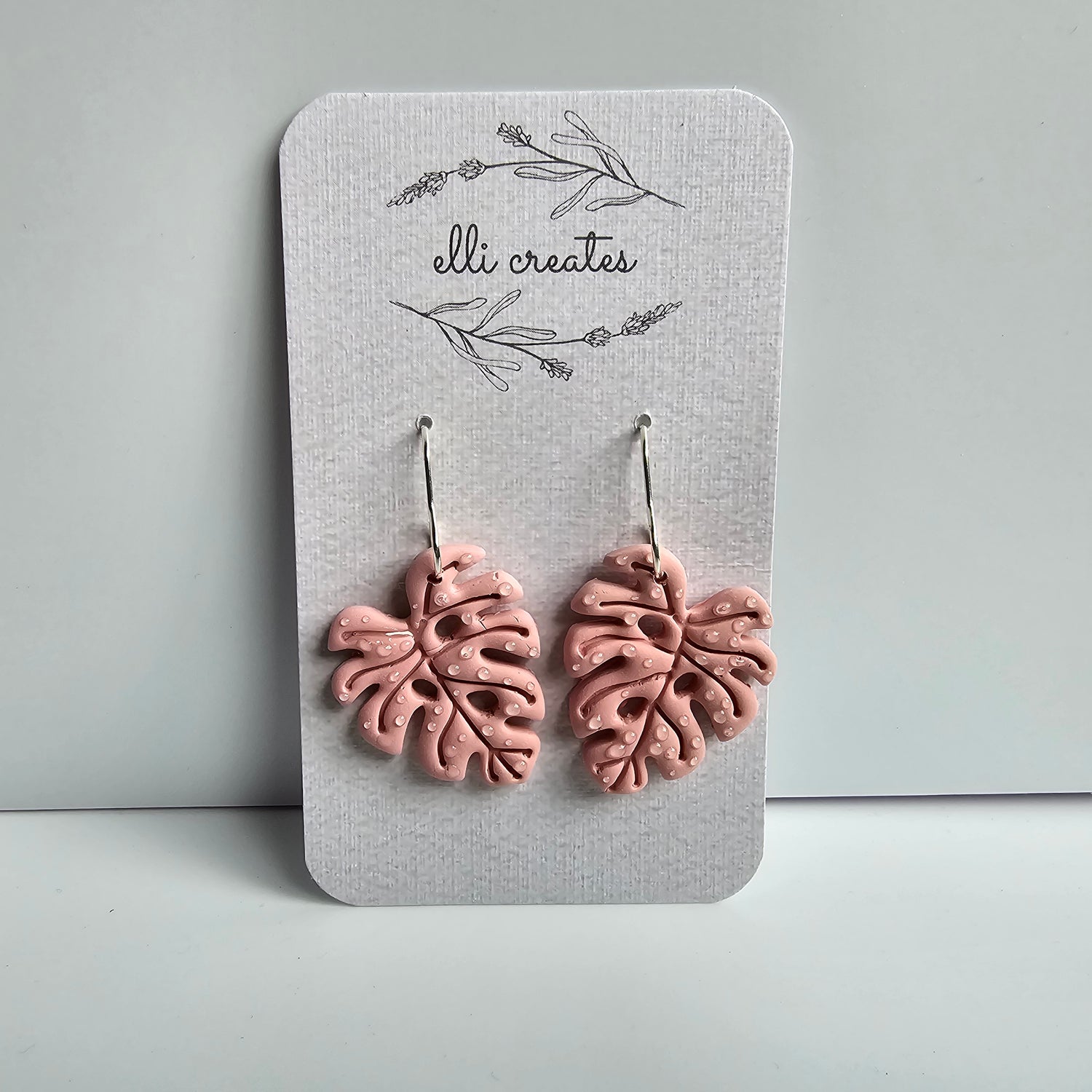 Monstera Leaf Polymer Clay Plant Earrings - Pink