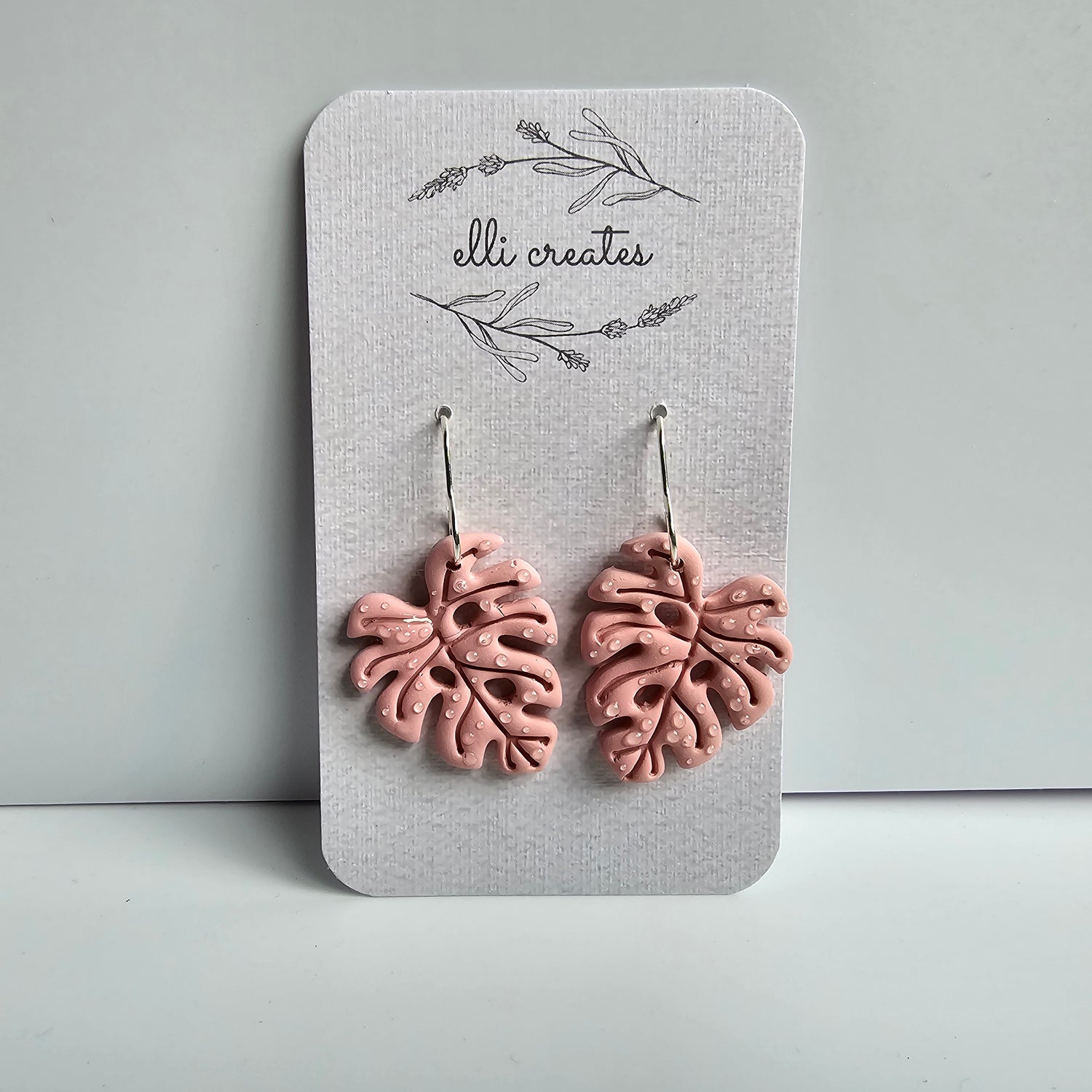 Monstera Leaf Polymer Clay Plant Earrings - Pink