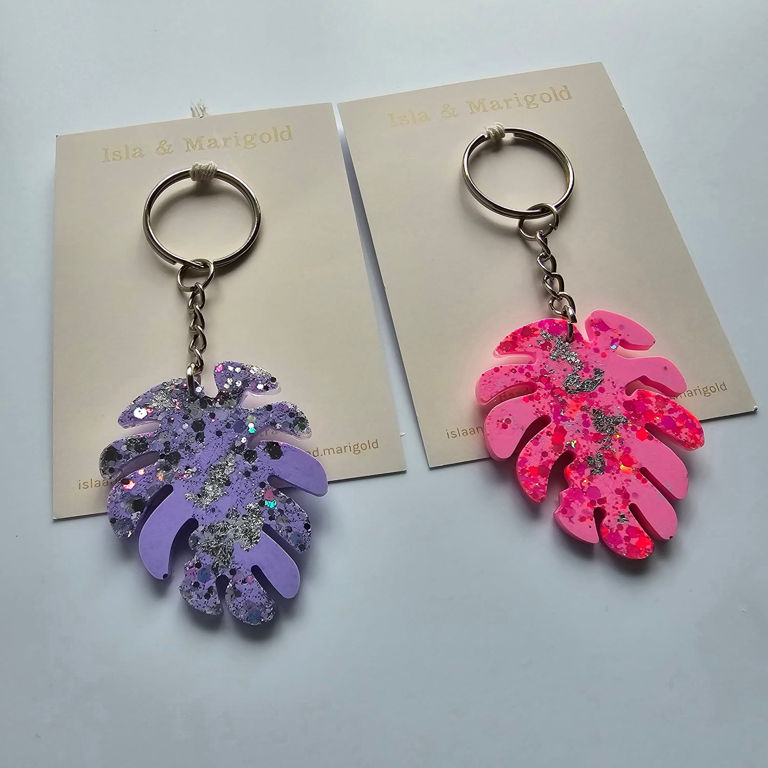 Monstera Leaf Glitter Resin Keyrings