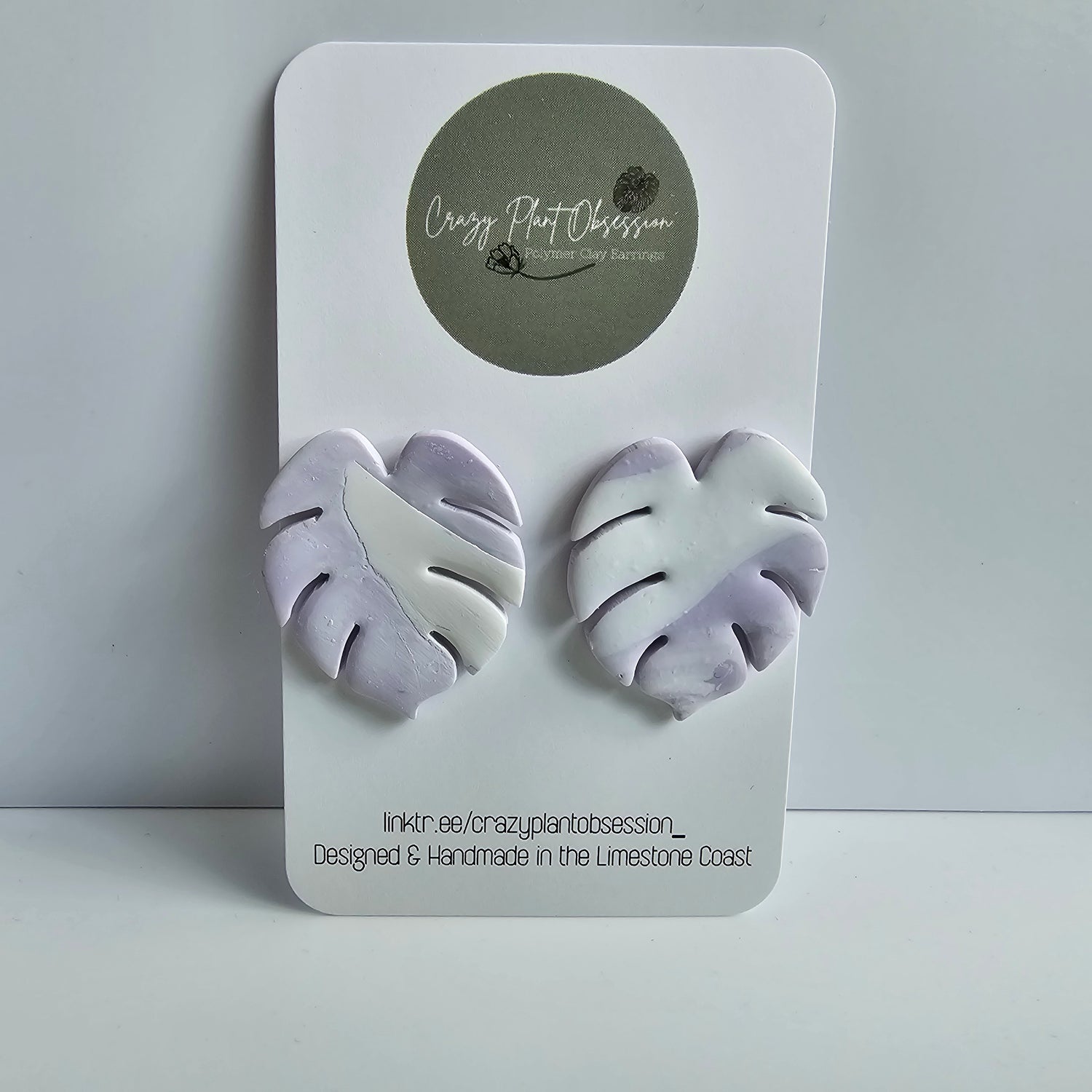 Monstera Leaf Purple Polymer Clay Stud Earrings