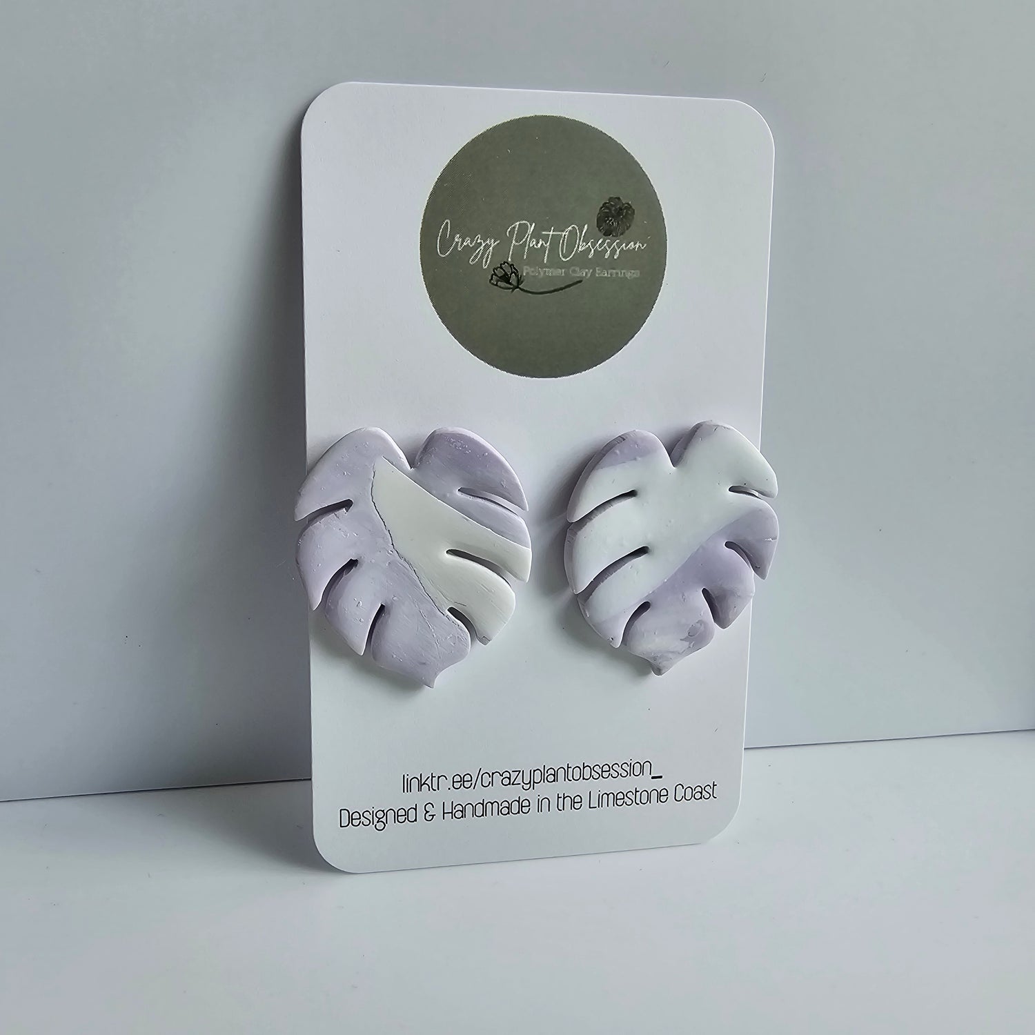 Monstera Leaf Purple Polymer Clay Stud Earrings