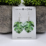 Monstera Borsigiana Albo Variegated  Indoor Houseplant Earrings