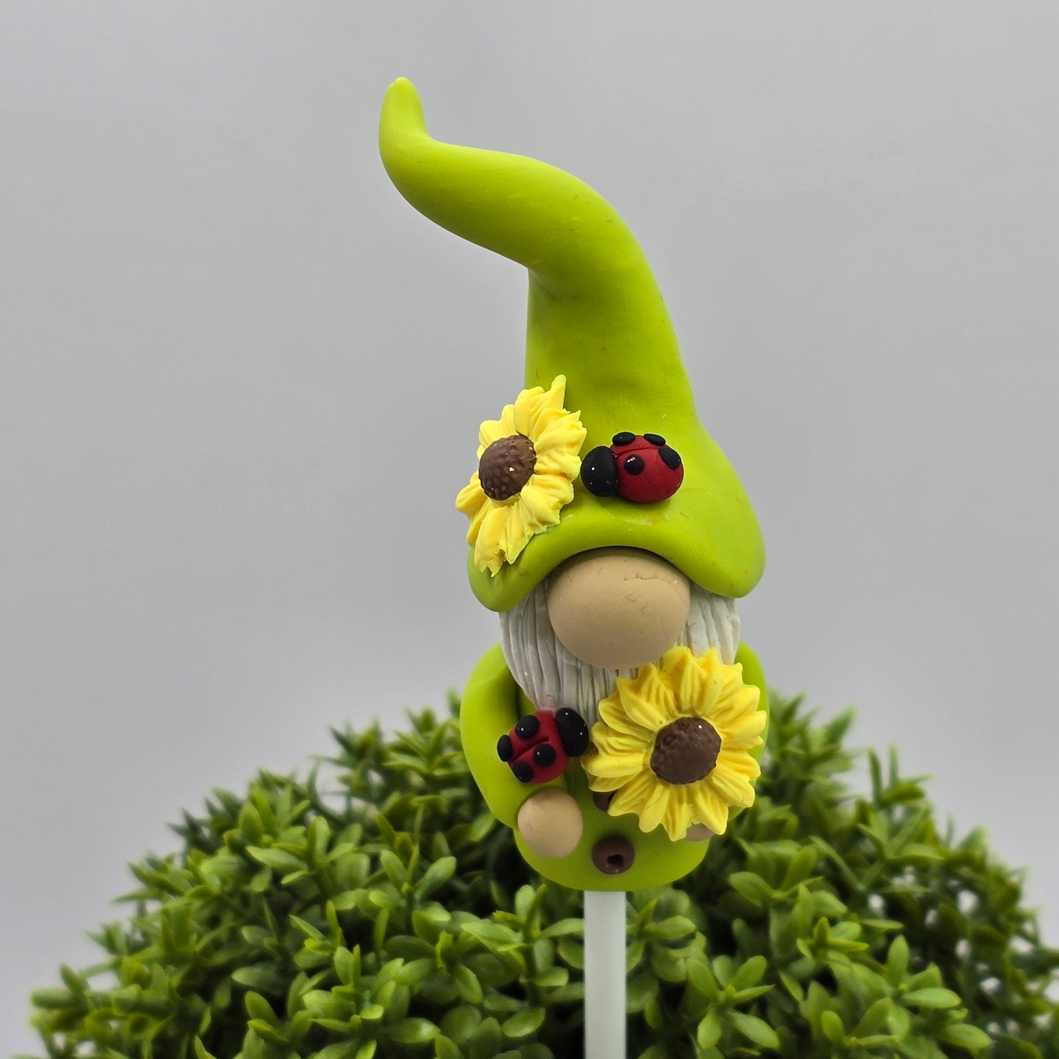 Handmade Polymer Clay Pot Plant Gnome - Green