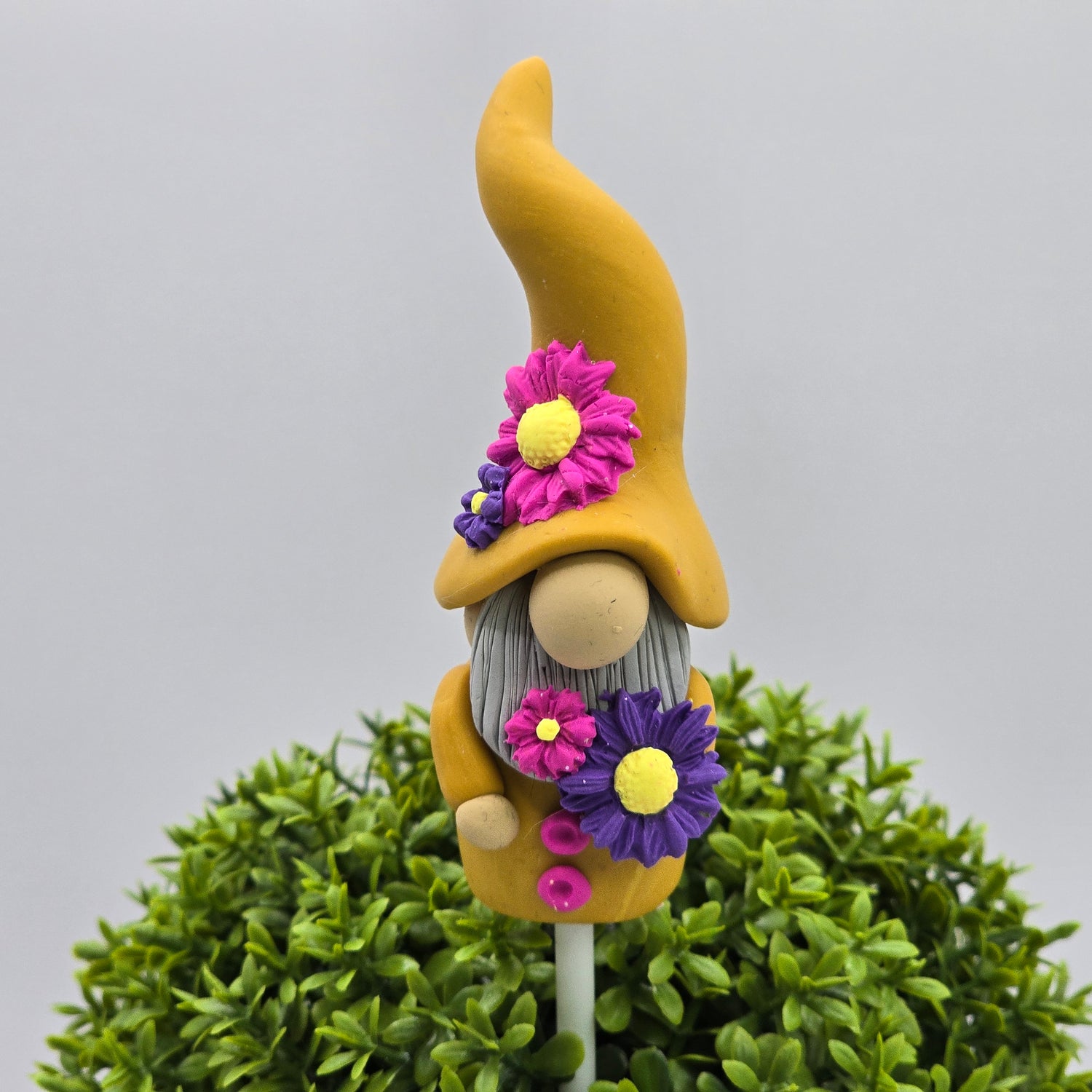 Handmade Polymer Clay Pot Plant Gnome - Mustard