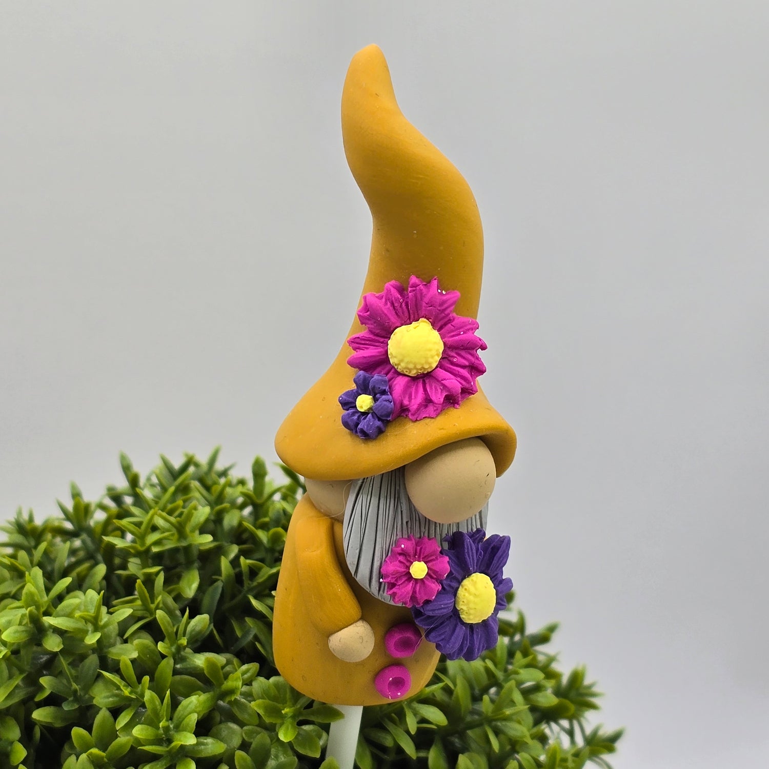 Handmade Polymer Clay Pot Plant Gnome - Mustard