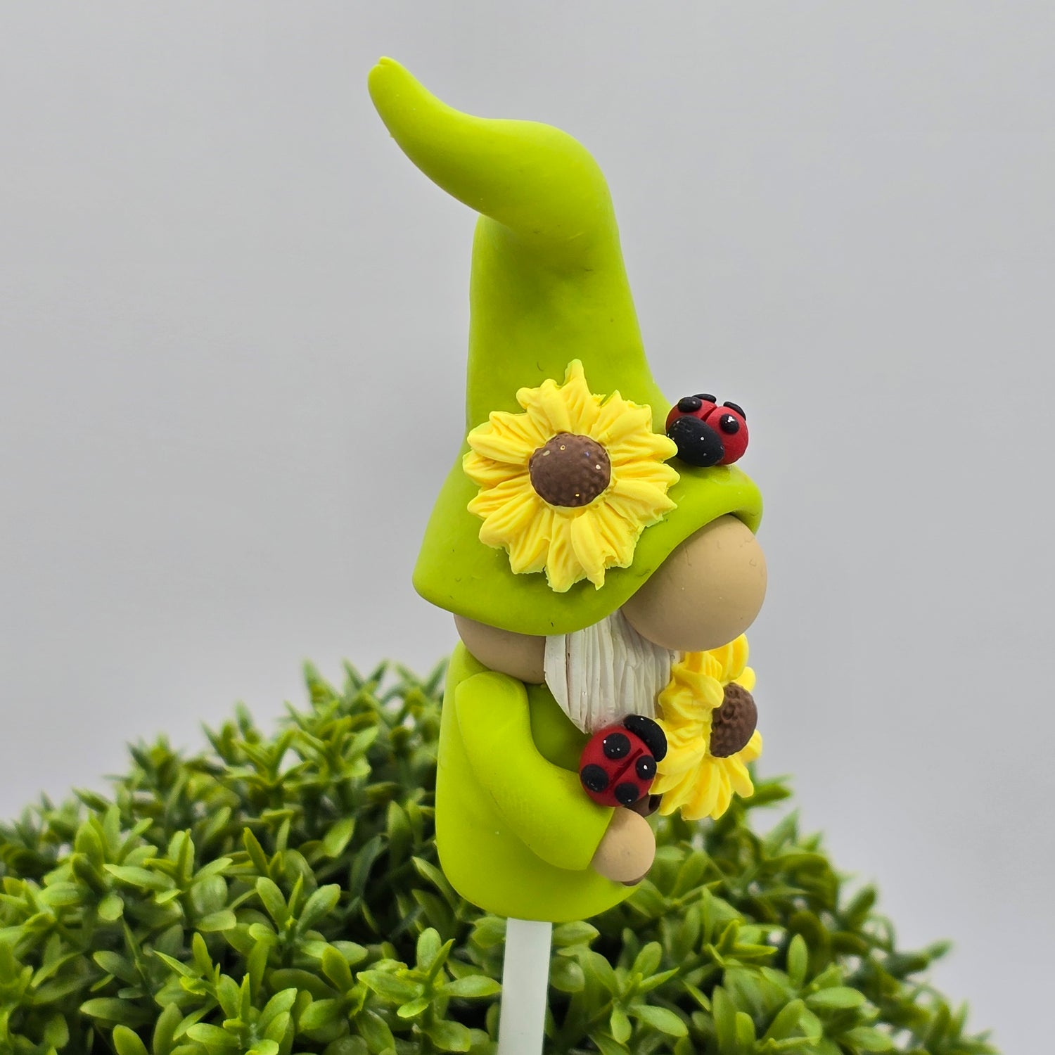 Handmade Polymer Clay Pot Plant Gnome - Green