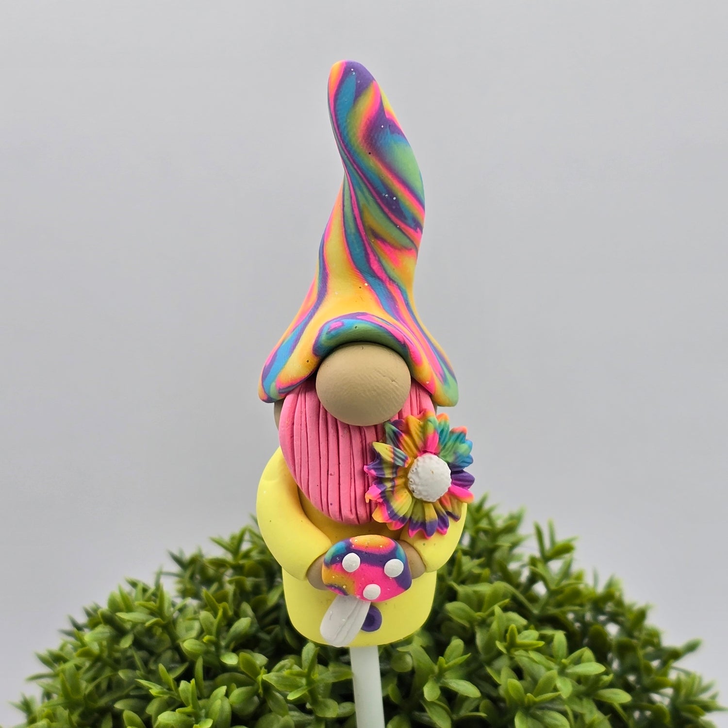 Handmade Polymer Clay Plant Pot Gnome - Rainbow